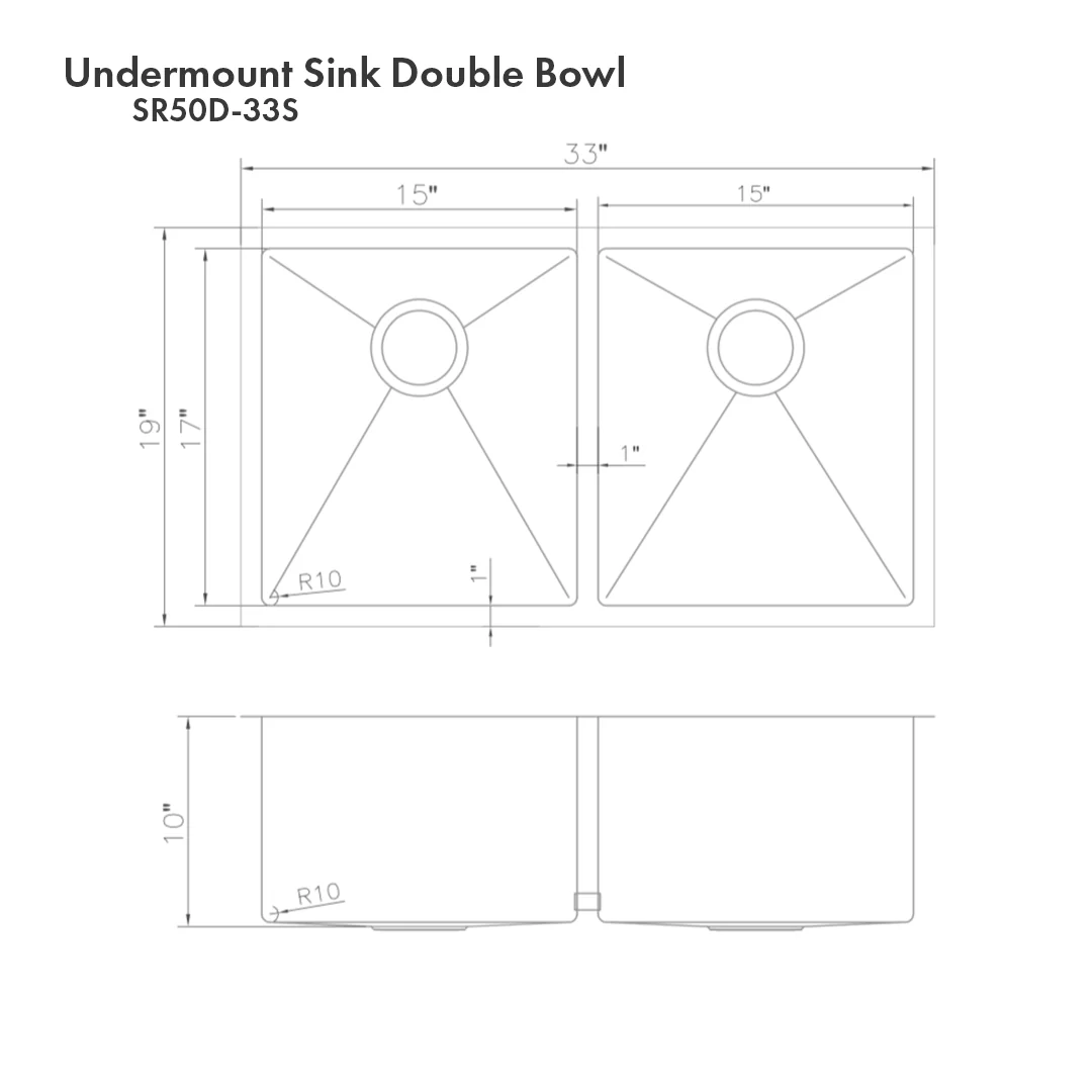 ZLINE 33 in. Anton Undermount Double Bowl Satin Stainless Steel Kitchen Sink with Bottom Grid (SR50D-33S) - Image 12