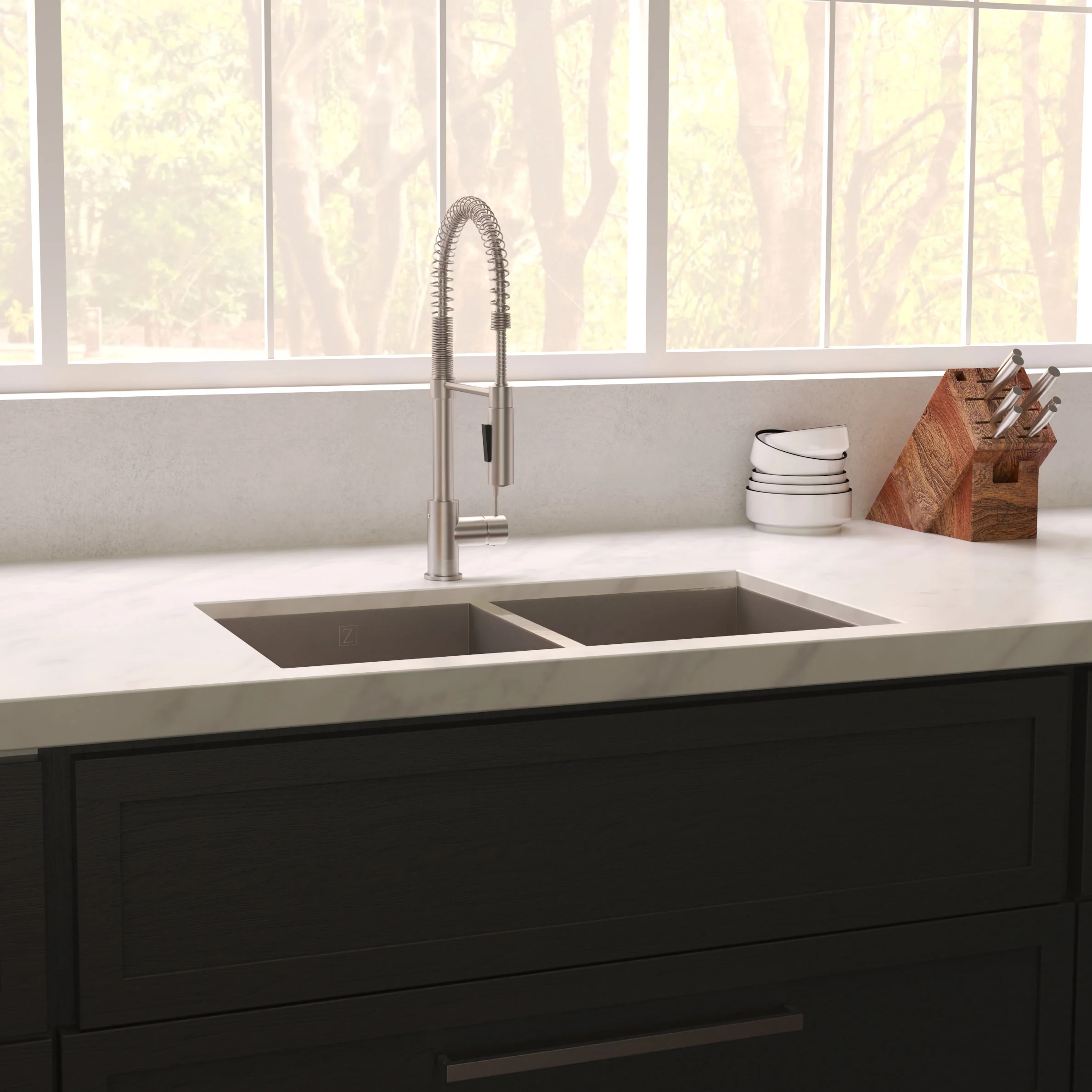 ZLINE 33 in. Anton Undermount Double Bowl Satin Stainless Steel Kitchen Sink with Bottom Grid (SR50D-33S) - Image 2