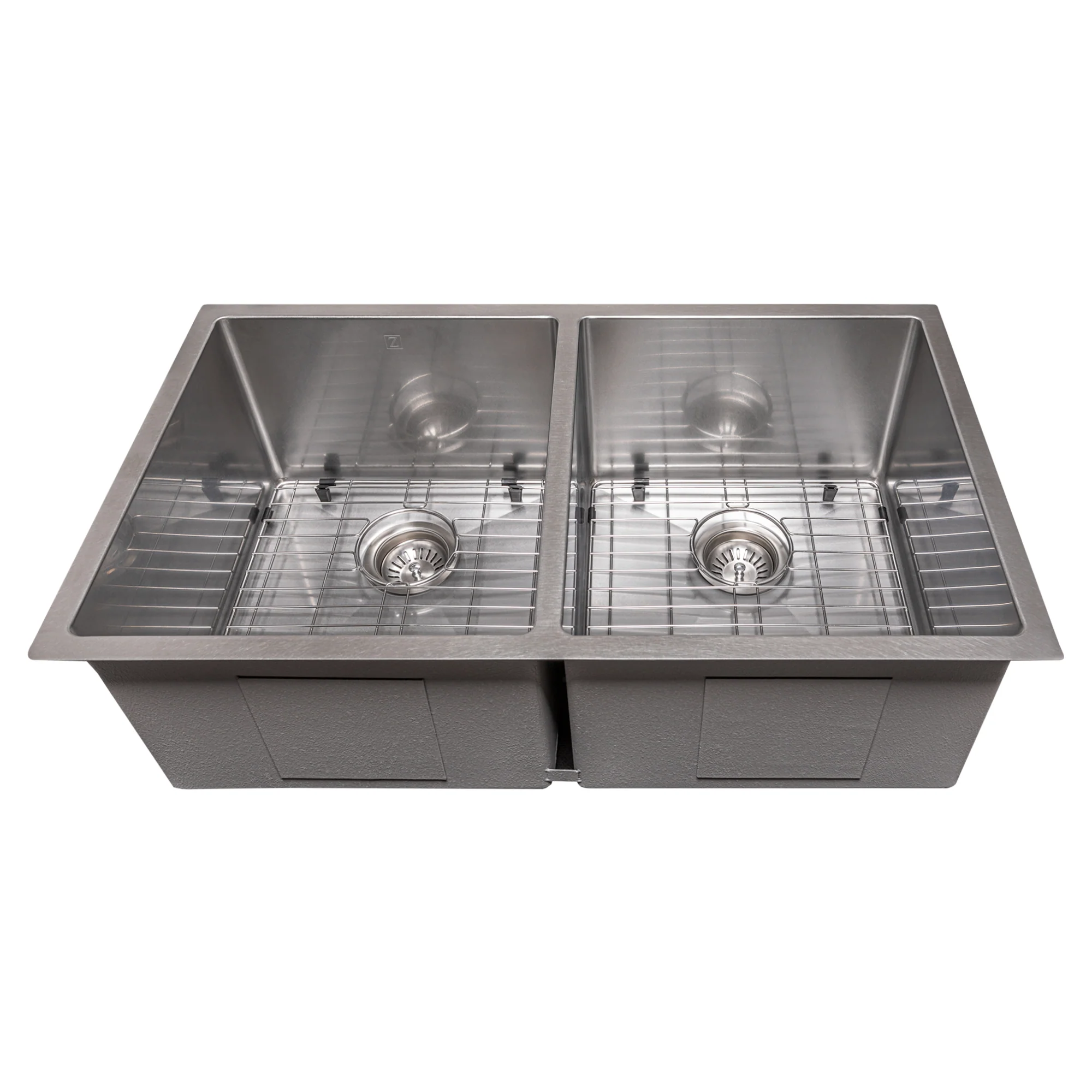 ZLINE 33 in. Anton Undermount Double Bowl Satin Stainless Steel Kitchen Sink with Bottom Grid (SR50D-33S) - Image 5