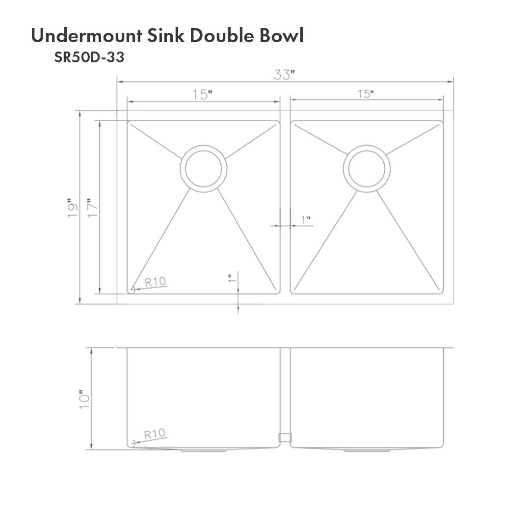 ZLINE 33 in. Anton Undermount Double Bowl Stainless Steel Kitchen Sink with Bottom Grid (SR50D-33) - Image 12