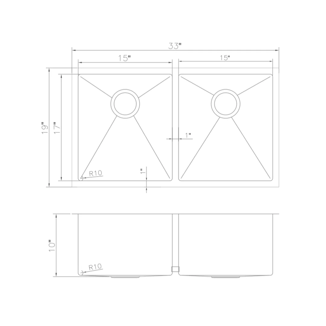 ZLINE 33 in. Anton Undermount Double Bowl Stainless Steel Kitchen Sink with Bottom Grid (SR50D-33) - Image 13