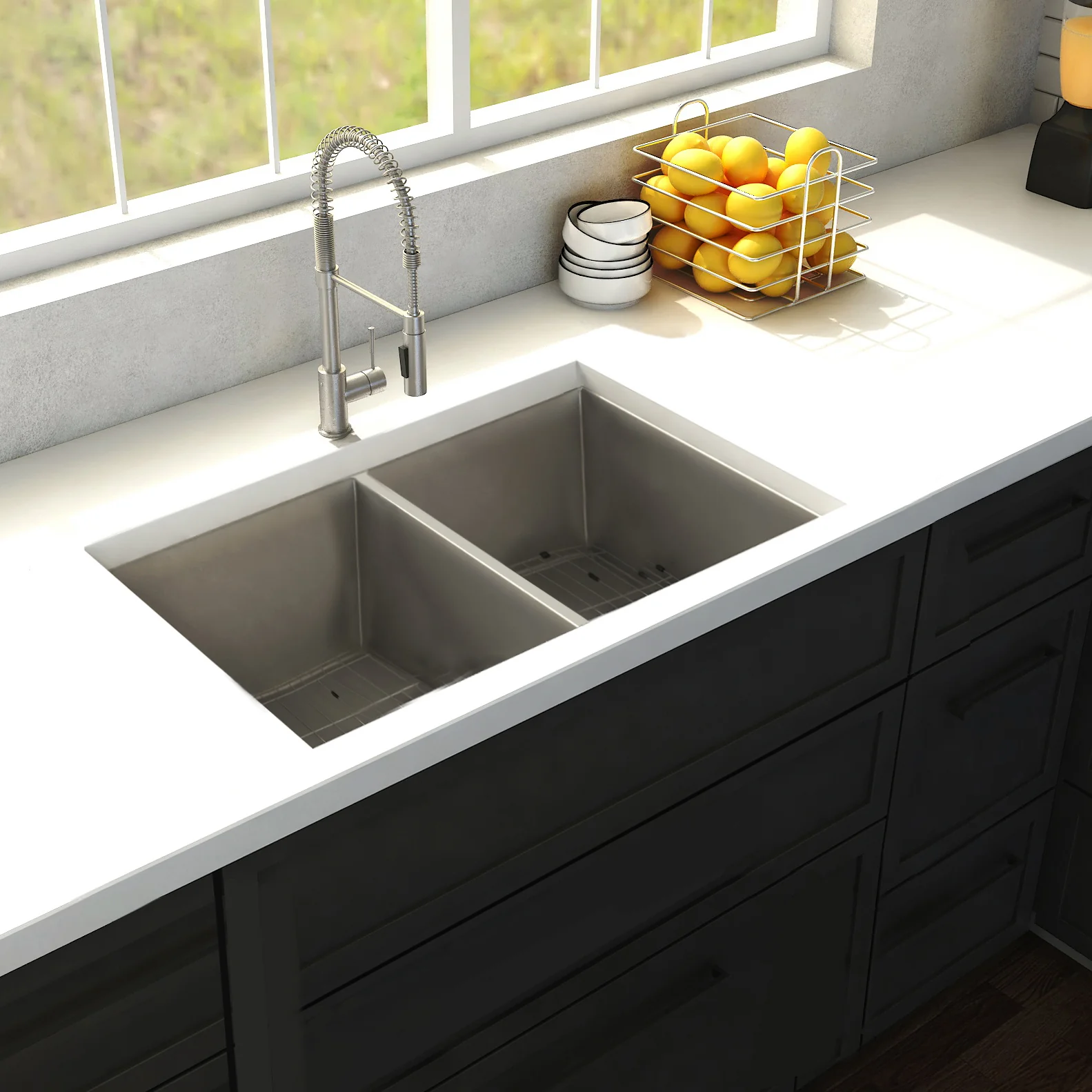 ZLINE 33 in. Anton Undermount Double Bowl Stainless Steel Kitchen Sink with Bottom Grid (SR50D-33) - Image 2