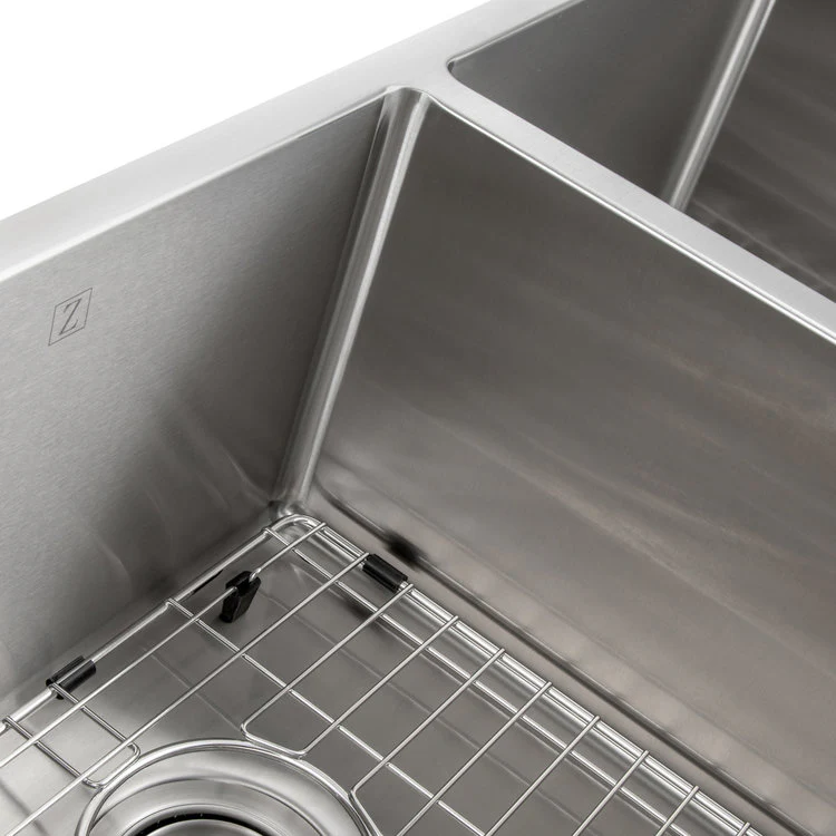 ZLINE 33 in. Anton Undermount Double Bowl Stainless Steel Kitchen Sink with Bottom Grid (SR50D-33) - Image 5