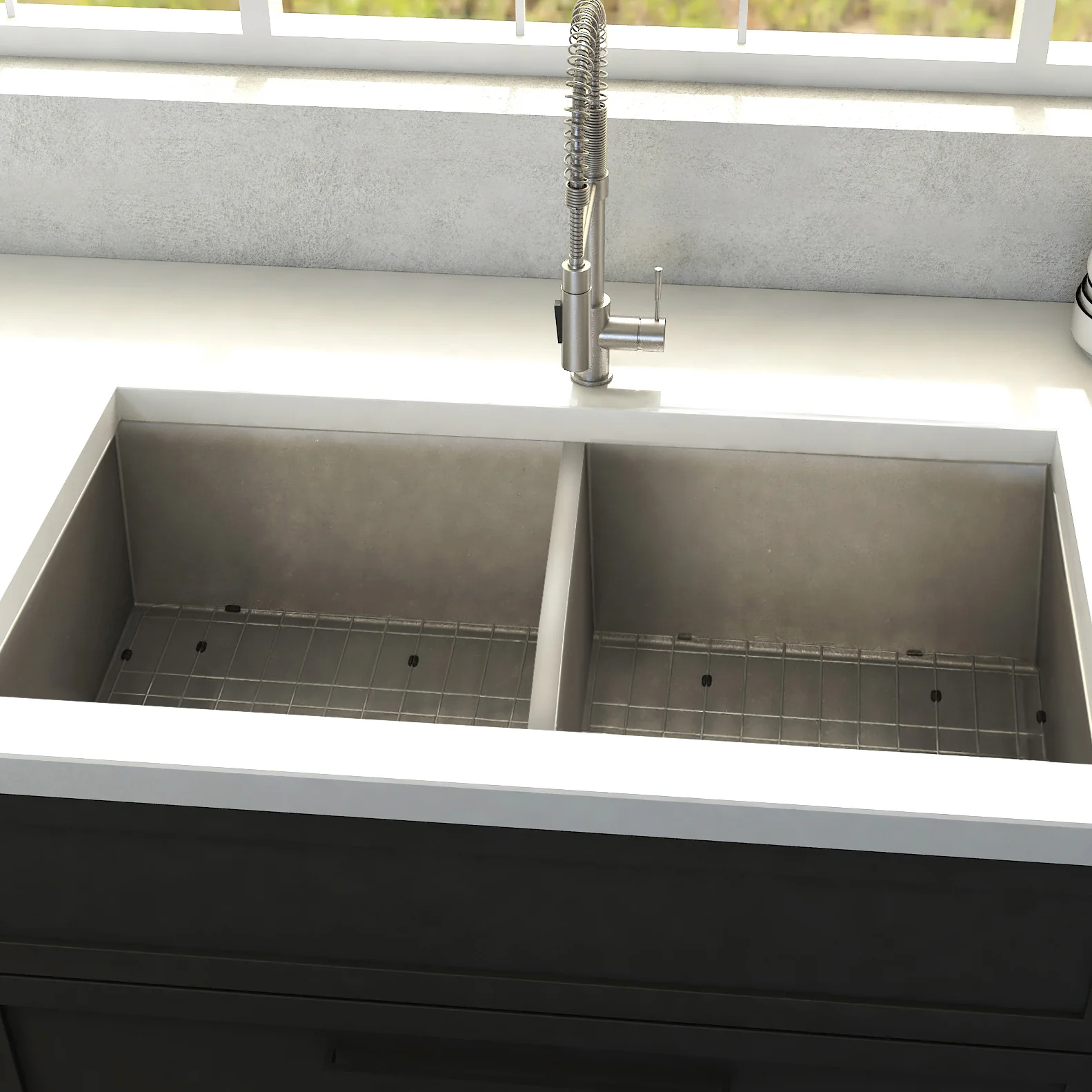 ZLINE 33 in. Anton Undermount Double Bowl Stainless Steel Kitchen Sink with Bottom Grid (SR50D-33) - Image 9