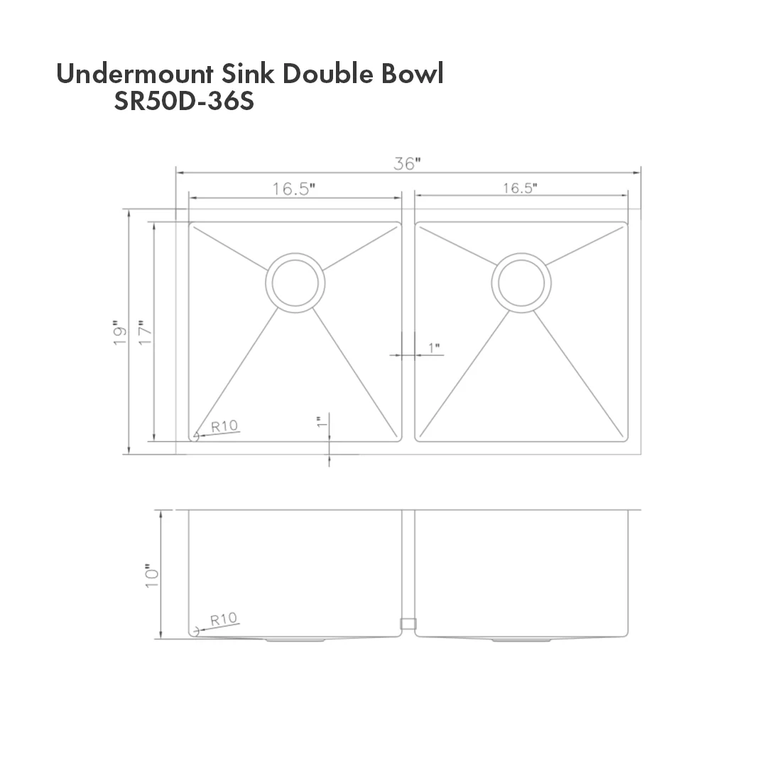 ZLINE 36 in. Anton Undermount Double Bowl Satin Stainless Steel Kitchen Sink with Bottom Grid (SR50D-36S) - Image 13
