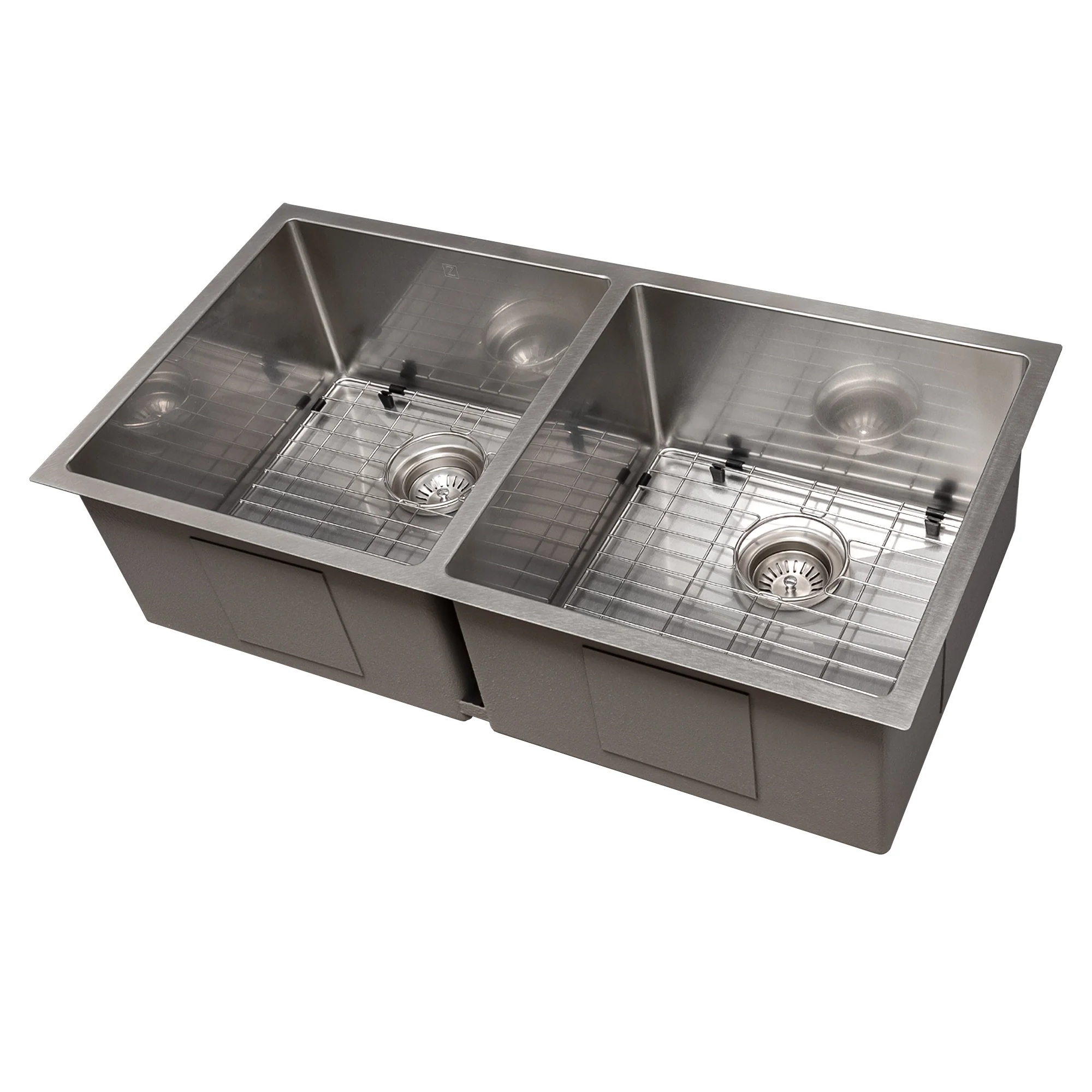 ZLINE 36 in. Anton Undermount Double Bowl Satin Stainless Steel Kitchen Sink with Bottom Grid (SR50D-36S) - Image 7