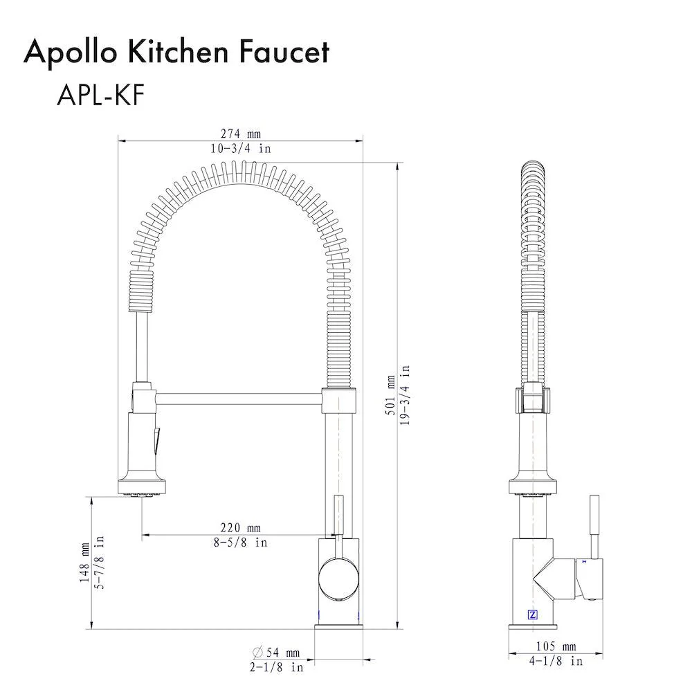 ZLINE Apollo Pull Down Spring Kitchen Faucet in Polished Gold (APL-KF-PG) - Image 5