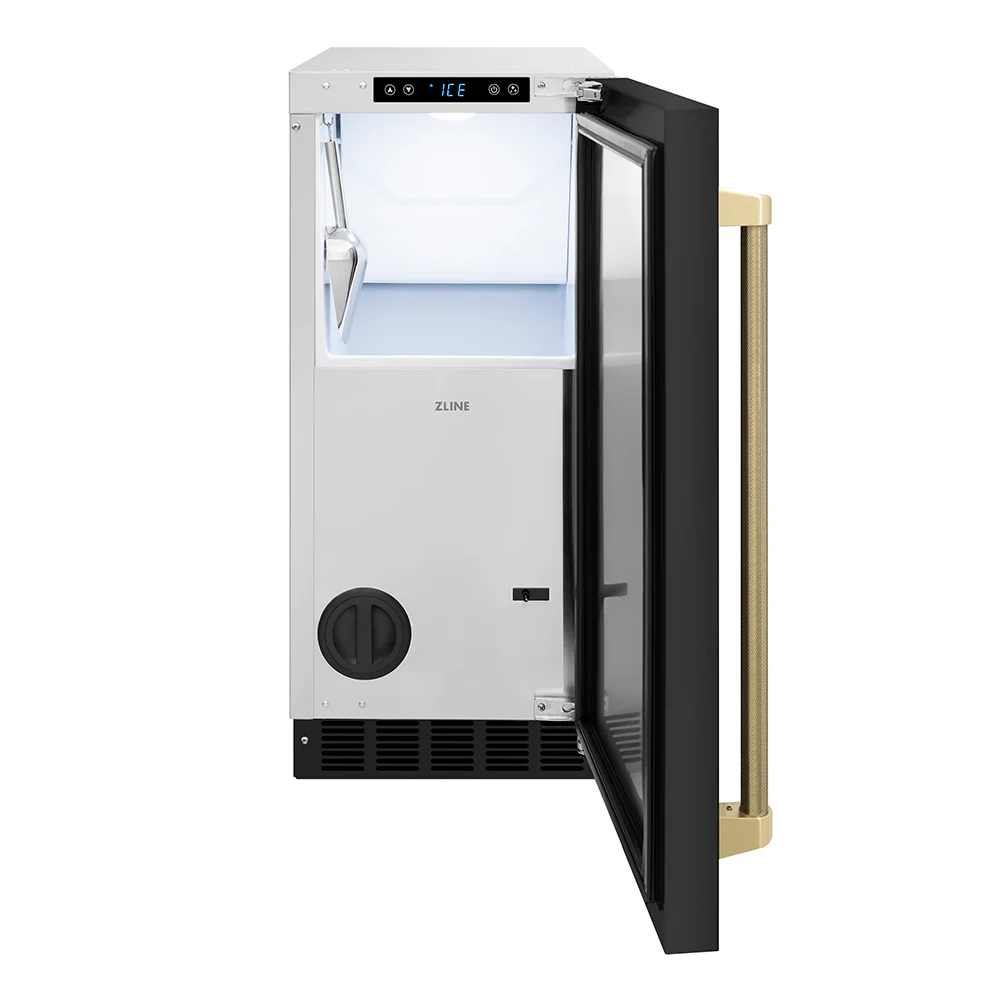 ZLINE Autograph Edition 15 in. Touchstone Clear Cube Ice Maker with Drain Pump and Black Stainless Steel Door with Champagne Bronze Helix Handle (ICCDZ-BS-15-KCB) - Image 3
