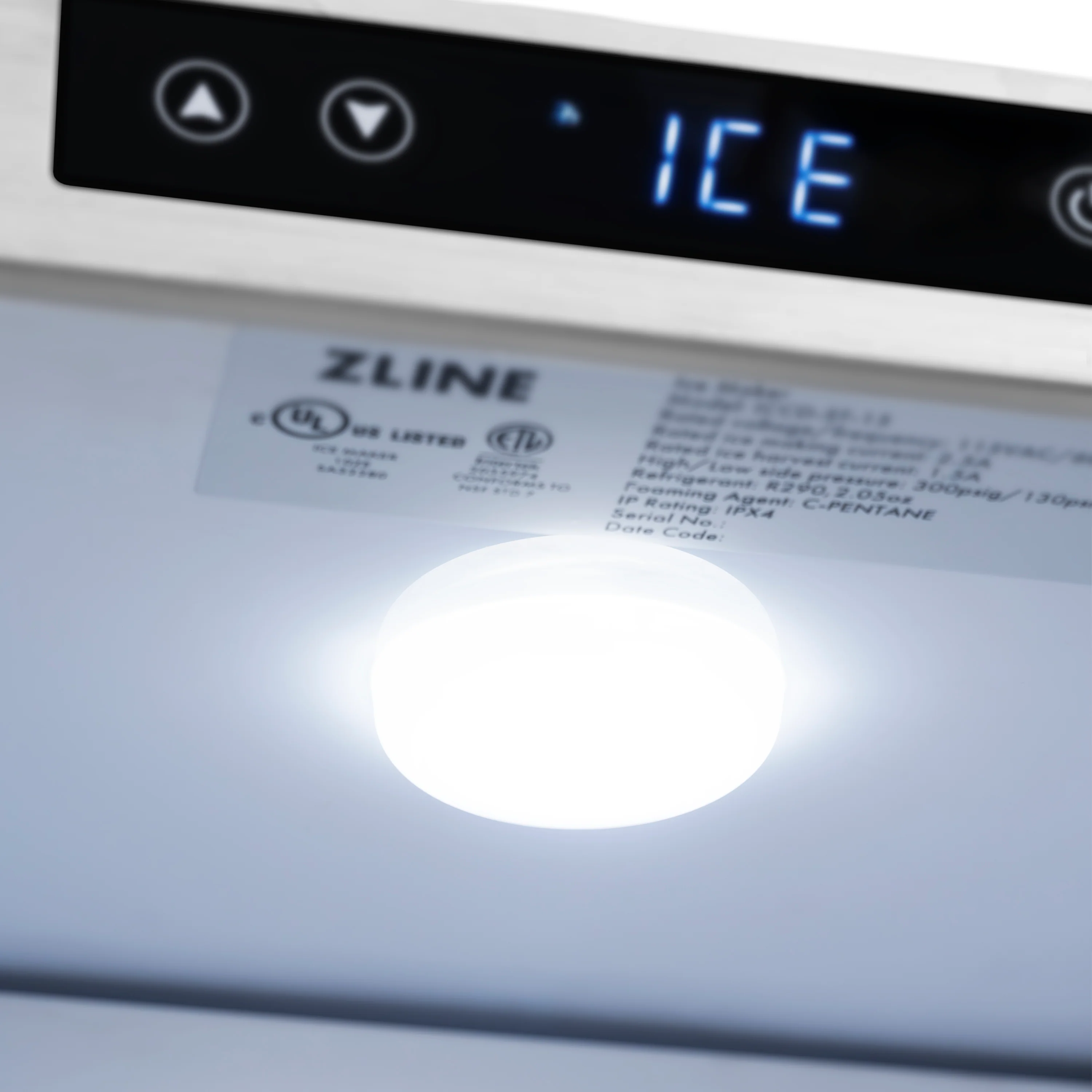 ZLINE Autograph Edition 15 in. Touchstone Clear Cube Ice Maker with Drain Pump and Panel Ready Door with Polished Gold Handle (ICCDPZ-15-G) - Image 8