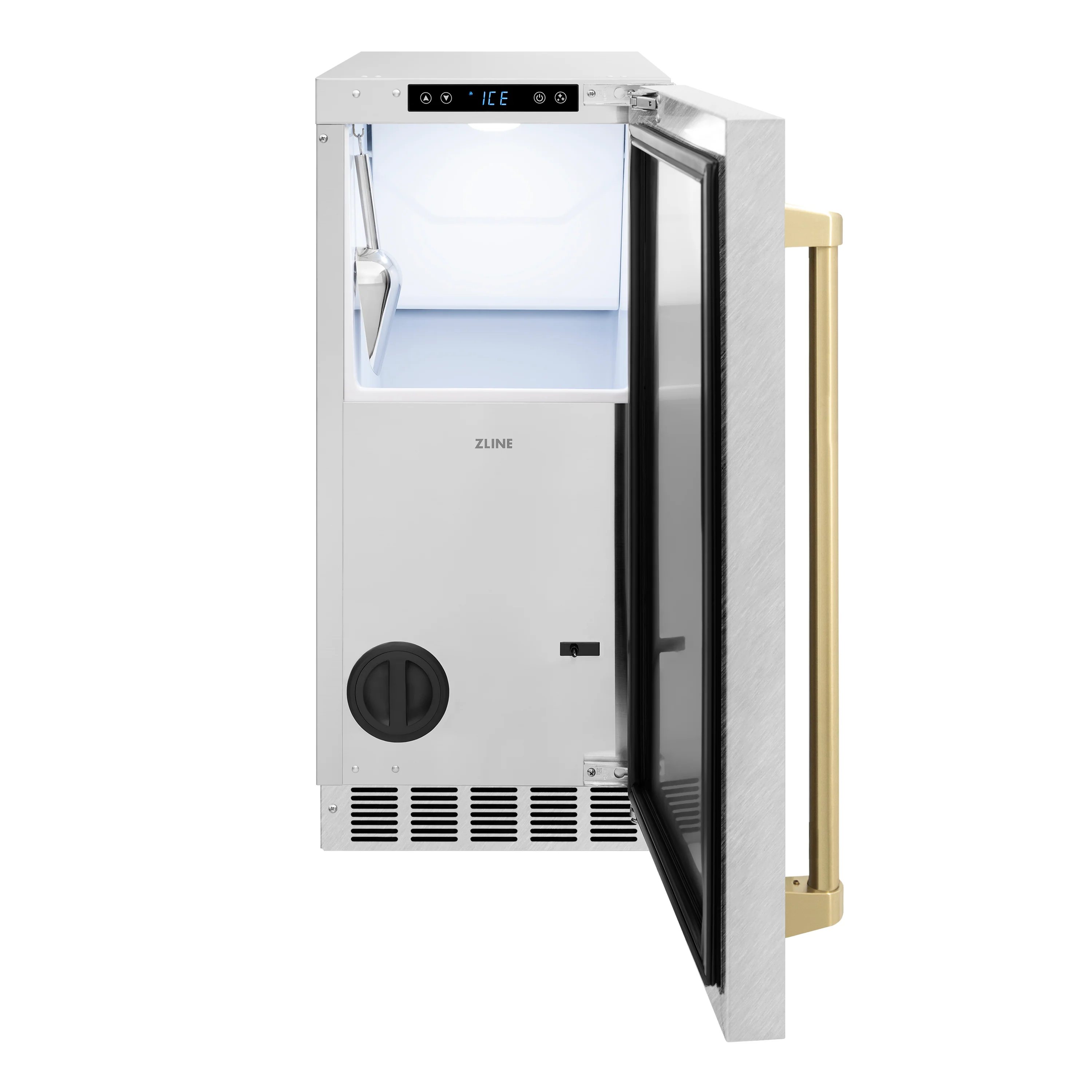 ZLINE Autograph Edition 15 in. Touchstone Clear Cube Ice Maker with Drain Pump and Satin Stainless Steel Door with Champagne Bronze Handle (ICCDZ-SN-15-CB) - Image 3