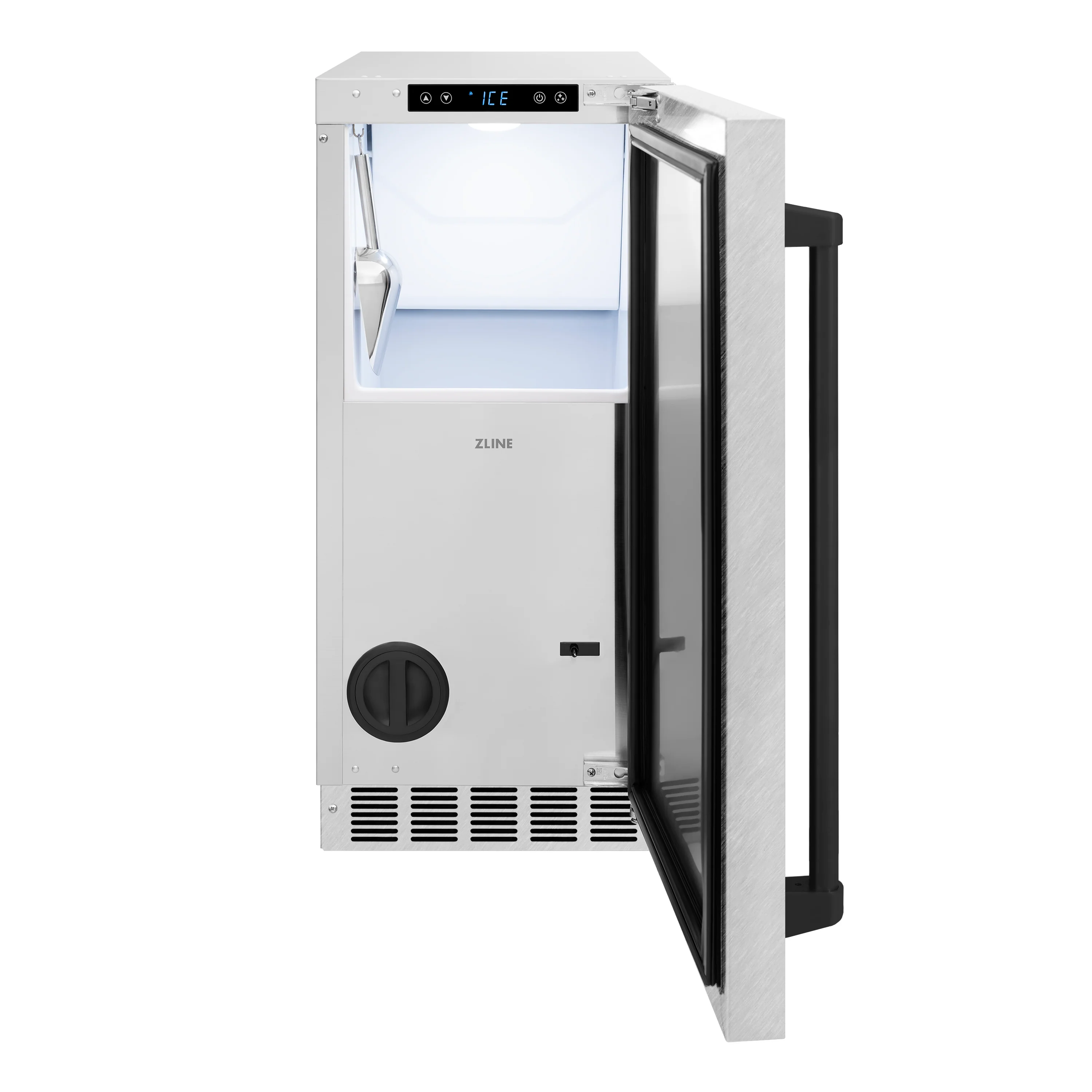 ZLINE Autograph Edition 15 in. Touchstone Clear Cube Ice Maker with Drain Pump and Satin Stainless Steel Door with Matte Black Handle (ICCDZ-SN-15-MB) - Image 3