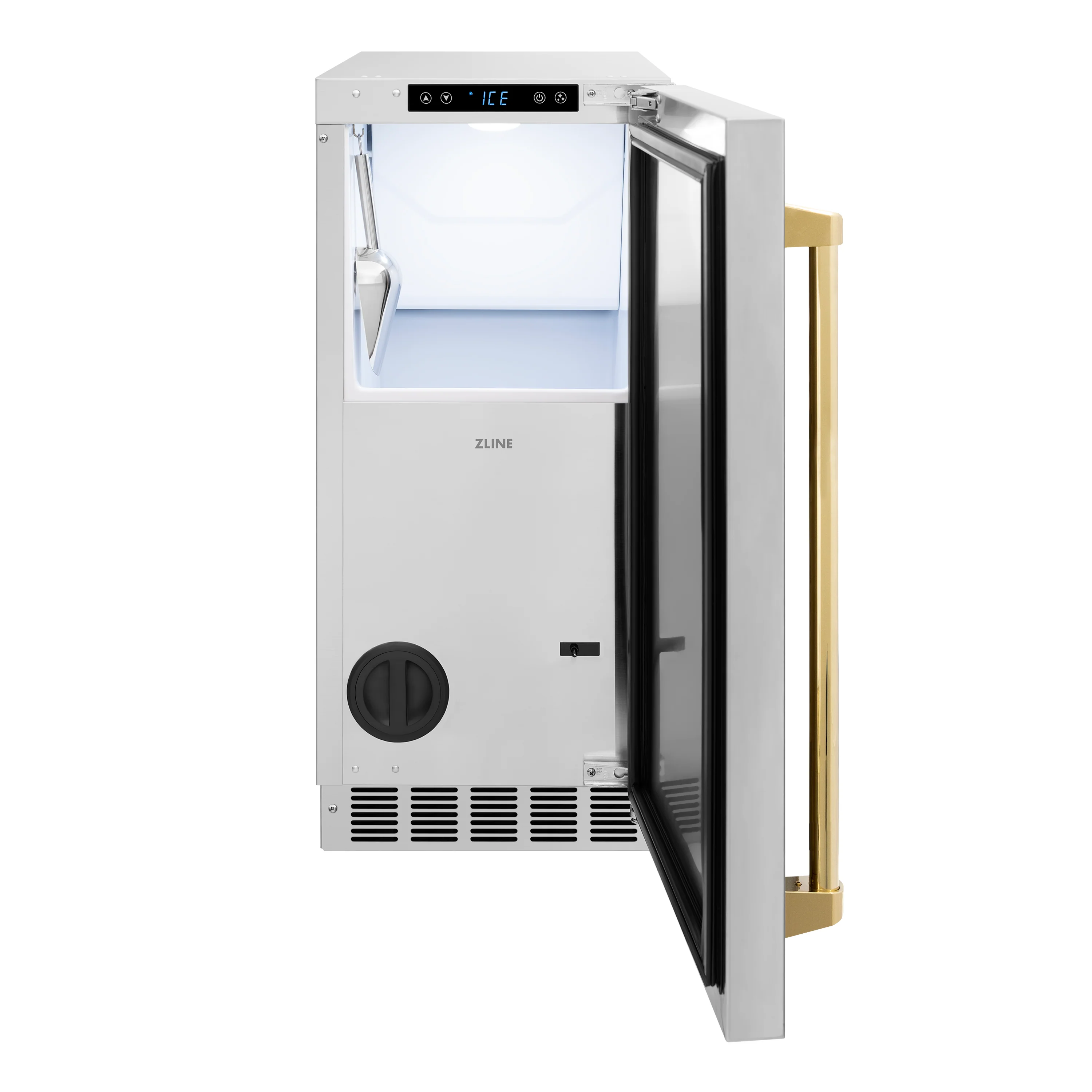 ZLINE Autograph Edition 15 in. Touchstone Clear Cube Ice Maker with Drain Pump and Solid Stainless Steel Door with Polished Gold Handle (ICCDZ-ST-15-G) - Image 2