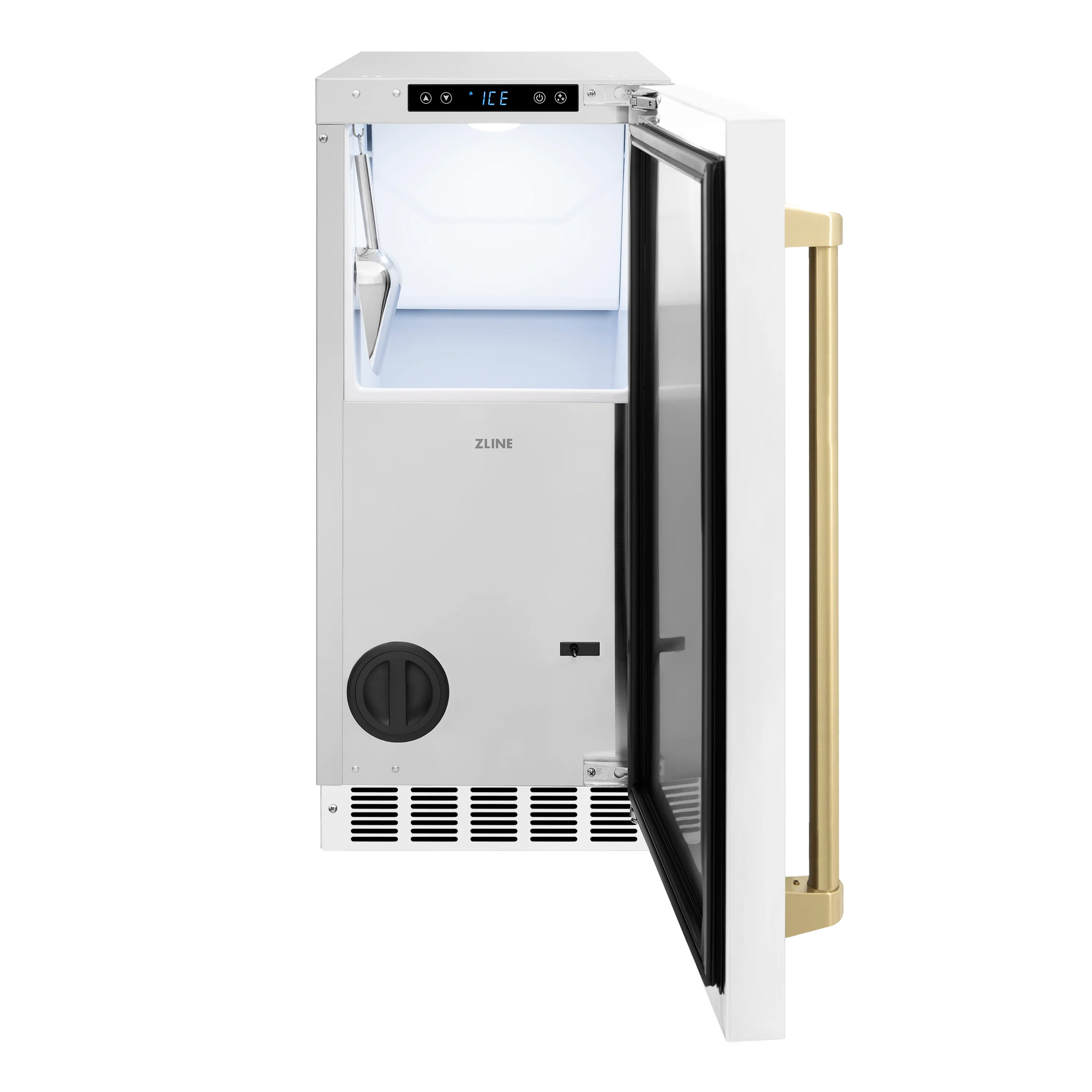 ZLINE Autograph Edition 15 in. Touchstone Clear Cube Ice Maker with Drain Pump and White Matte Door with Champagne Bronze Handle (ICCDZ-WM-15-CB) - Image 2