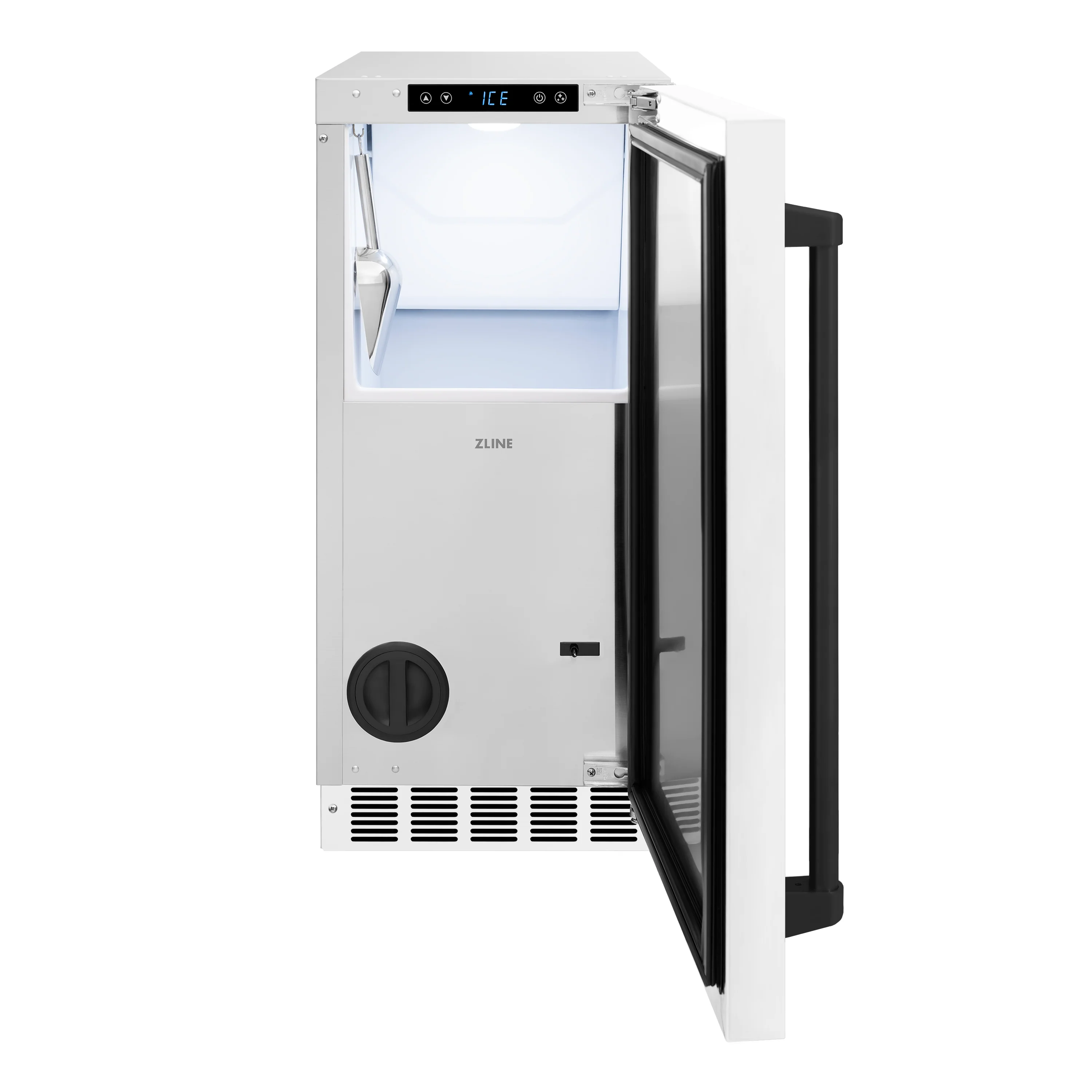 ZLINE Autograph Edition 15 in. Touchstone Clear Cube Ice Maker with Drain Pump and White Matte Door with Matte Black Handle (ICCDZ-WM-15-MB) - Image 3