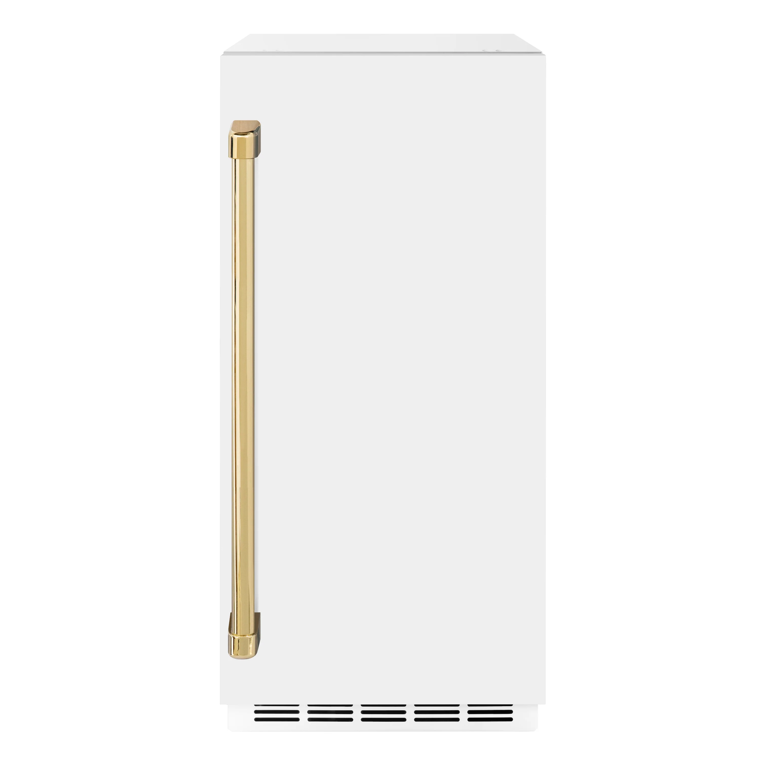 ZLINE Autograph Edition 15 in. Touchstone Clear Cube Ice Maker with Drain Pump and White Matte Door with Polished Gold Handle (ICCDZ-WM-15-G)