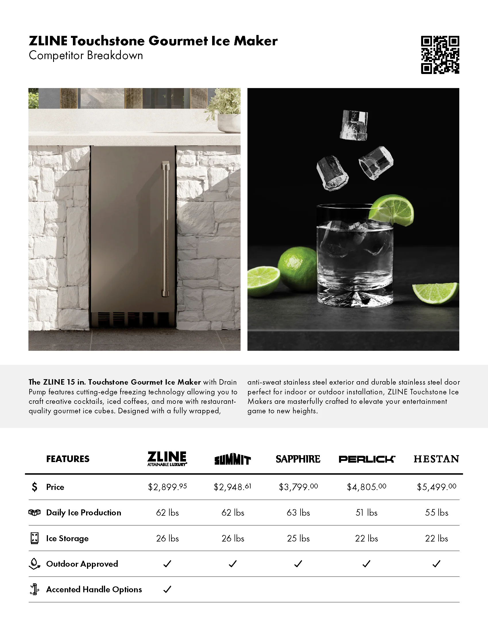 ZLINE Autograph Edition 15 in. Touchstone Gourmet Ice Maker with Drain Pump and Panel Ready Door with Matte Black Handle (IGMDPZ-15-MB) - Image 3