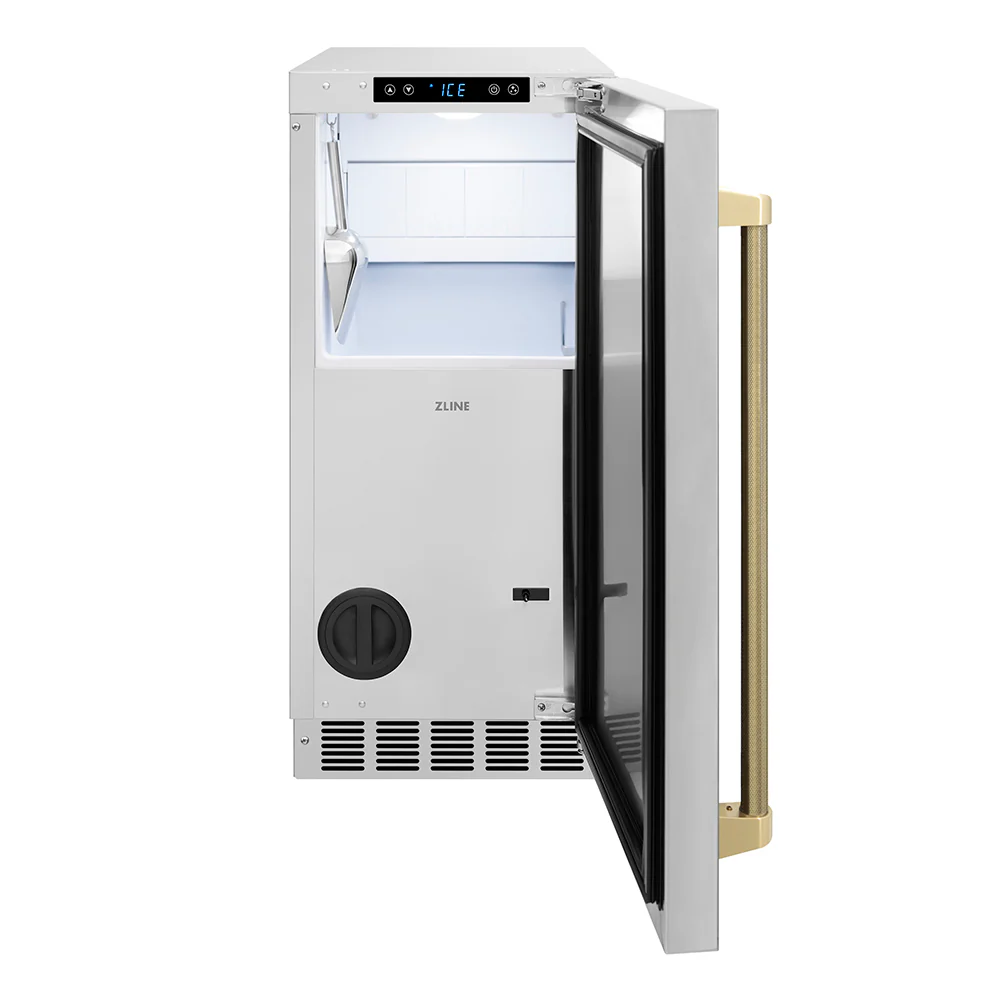 ZLINE Autograph Edition 15 in. Touchstone Gourmet Ice Maker with Drain Pump and Solid Stainless Steel Door with Champagne Bronze Helix Handle (IGMDZ-ST-15-KCB) - Image 3