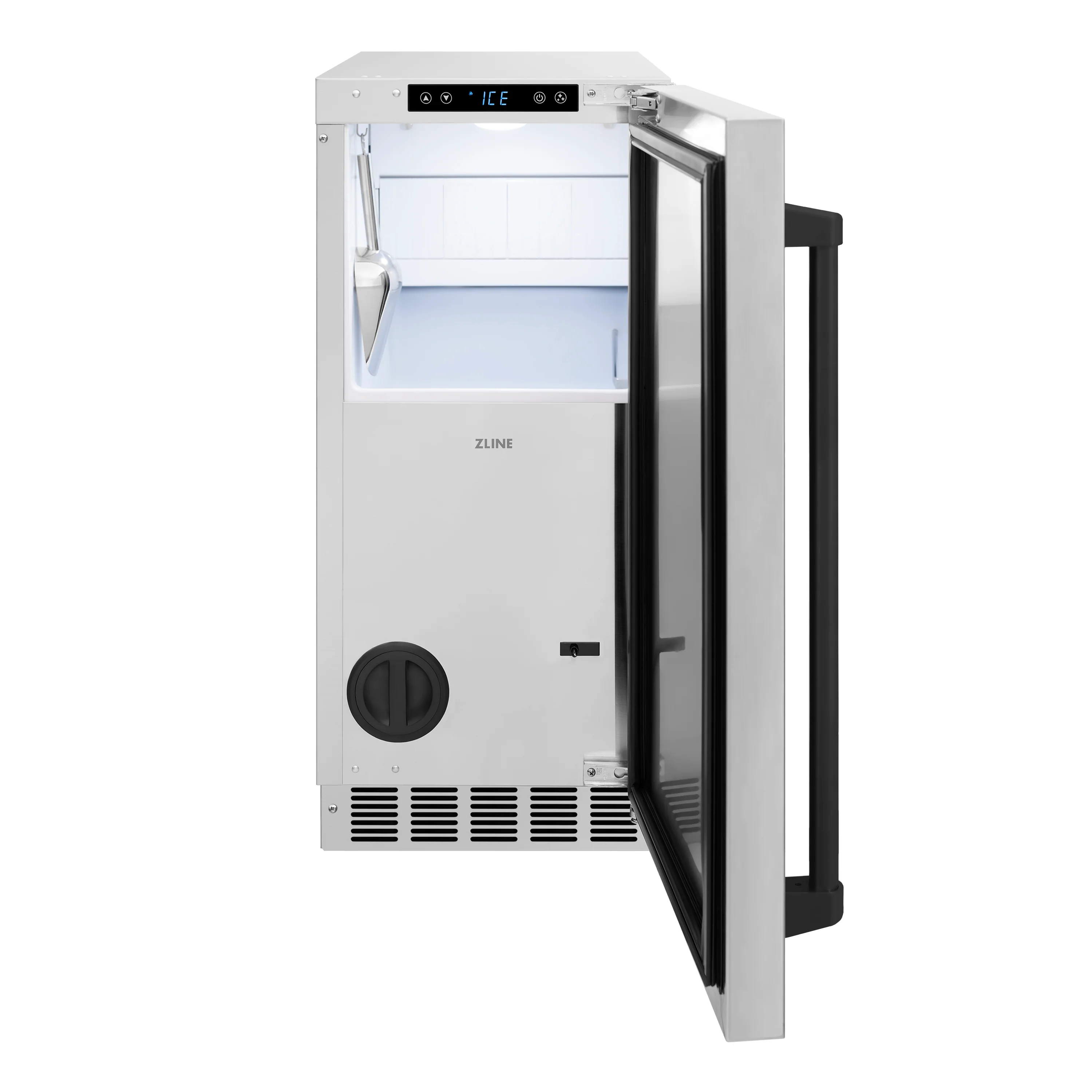 ZLINE Autograph Edition 15 in. Touchstone Gourmet Ice Maker with Drain Pump and Solid Stainless Steel Door with Matte Black Handle (IGMDZ-ST-15-MB) - Image 4