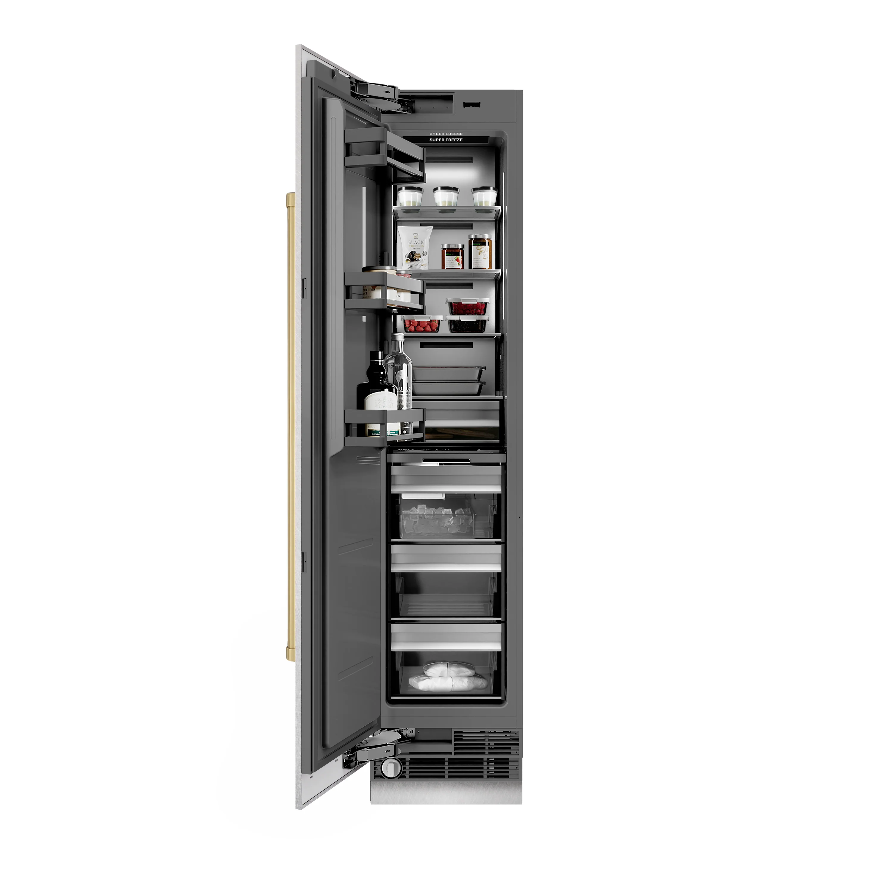 ZLINE Autograph Edition 18 in. 8.6 cu. ft. Left Hinge Column Freezer in Satin Stainless Steel with Graphite Gray Interior and Champagne Bronze Accents (RCFVLZ-SN-18-CB) - Image 5