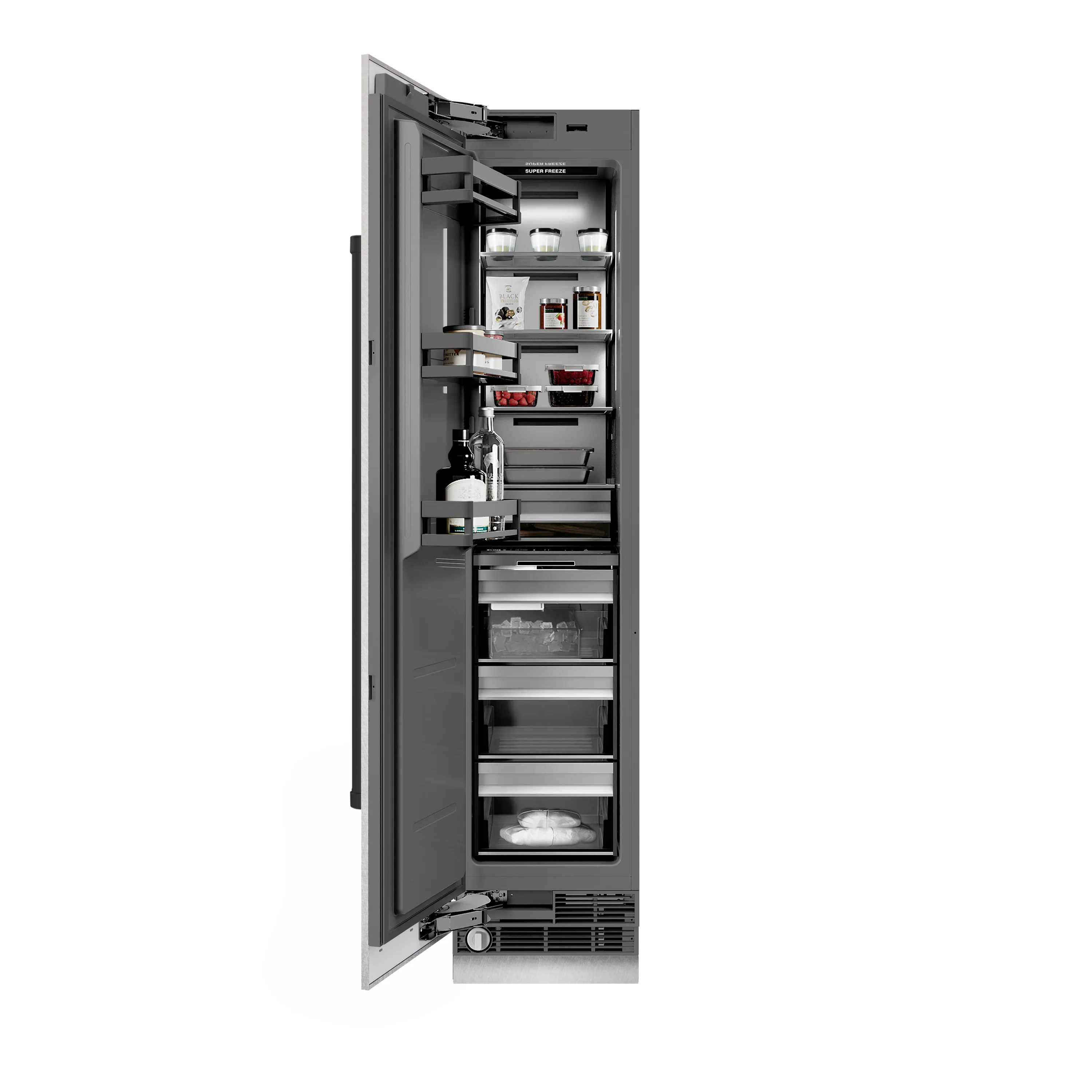ZLINE Autograph Edition 18 in. 8.6 cu. ft. Left Hinge Column Freezer in Satin Stainless Steel with Graphite Gray Interior and Matte Black Accents (RCFVLZ-SN-18-MB) - Image 5