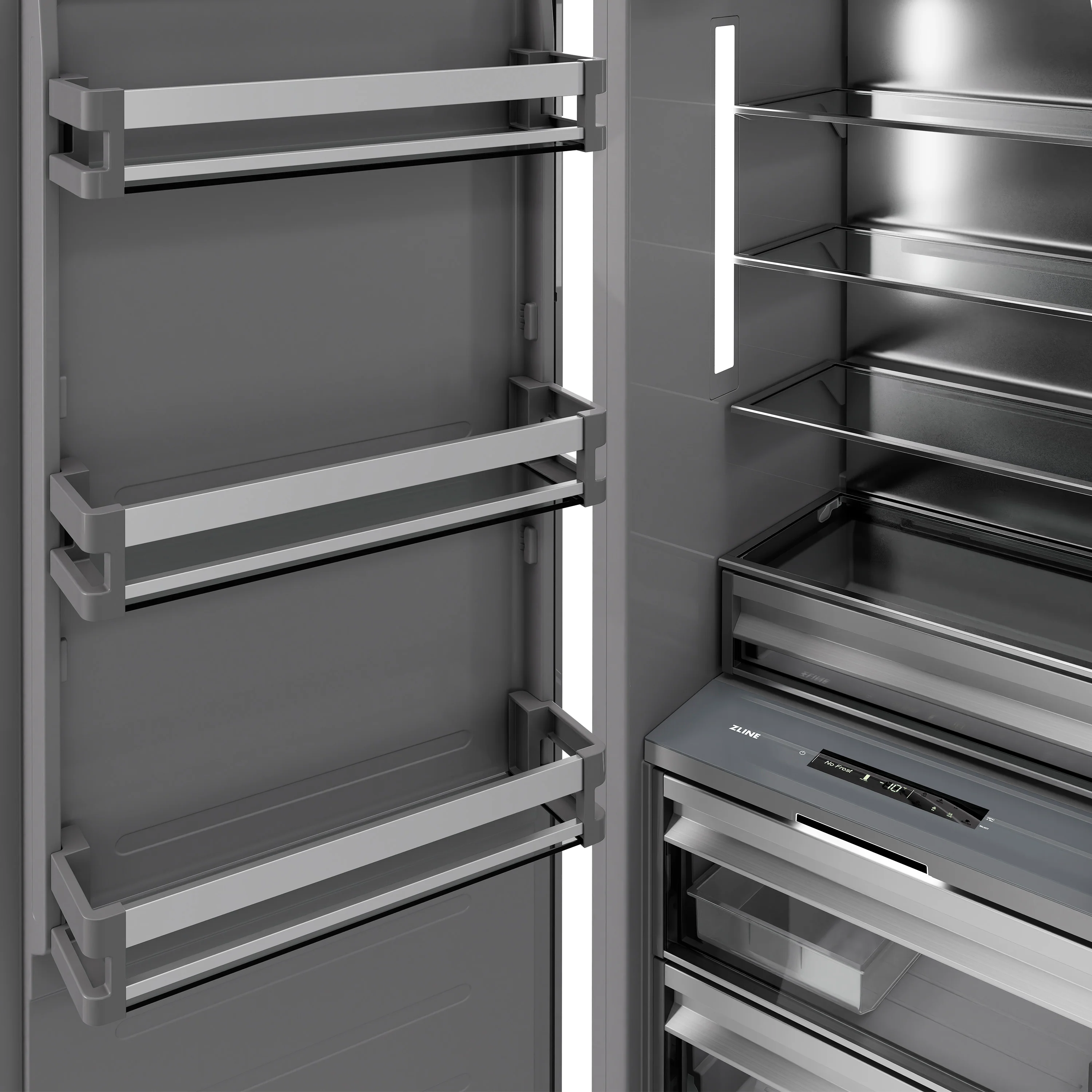 ZLINE Autograph Edition 18 in. 8.6 cu. ft. Left Hinge Column Freezer in Satin Stainless Steel with Graphite Gray Interior and Matte Black Accents (RCFVLZ-SN-18-MB) - Image 7