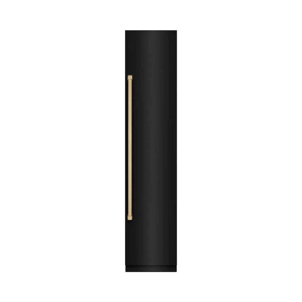 ZLINE Autograph Edition 18 in. 8.6 cu. ft. Right Hinge Column Freezer in Black Stainless Steel with Graphite Gray Interior and Champagne Bronze Accents (RCFVRZ-BS-18-CB) - Image 2