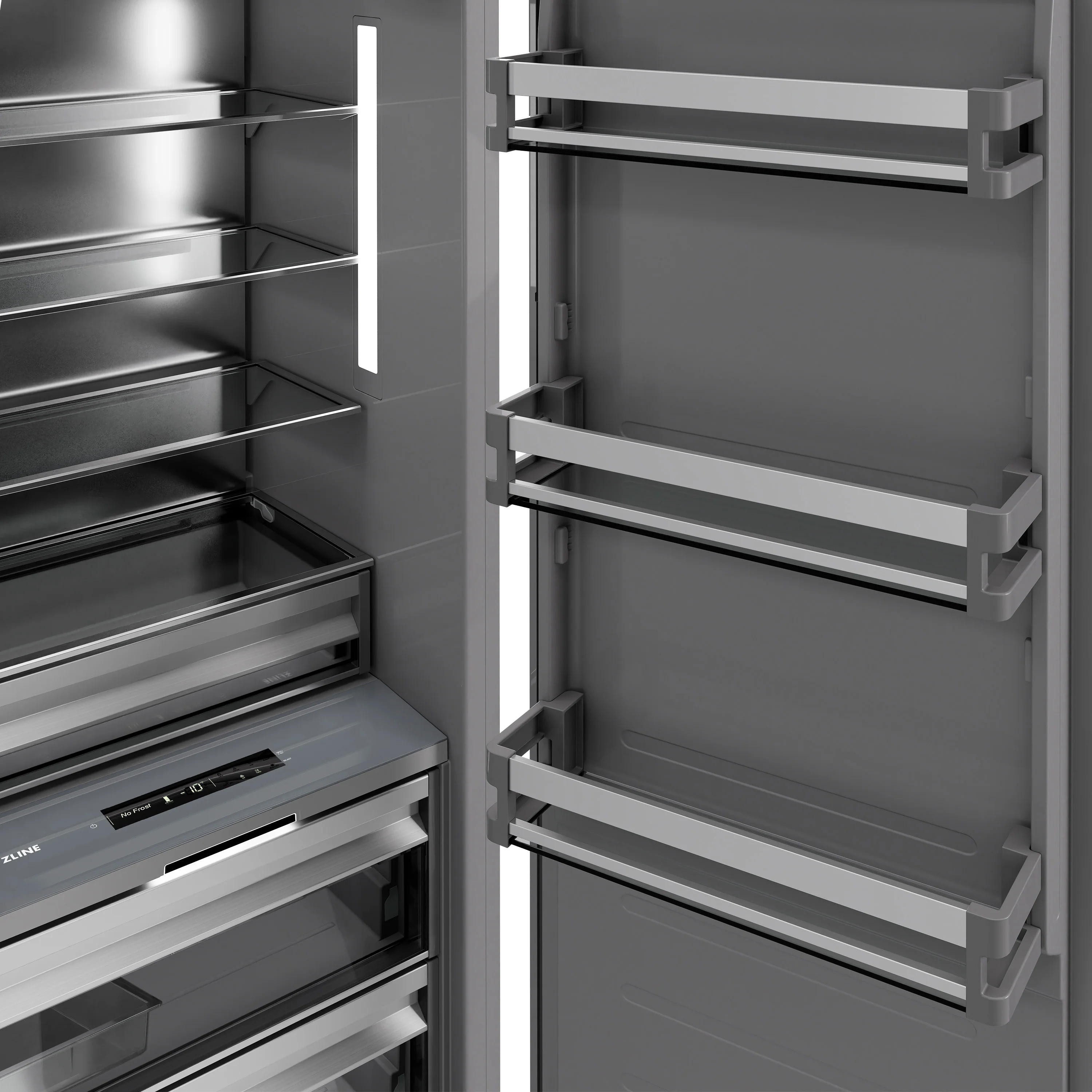 ZLINE Autograph Edition 18 in. 8.6 cu. ft. Right Hinge Column Freezer in Satin Stainless Steel with Graphite Gray Interior and Polished Gold Accents (RCFVRZ-SN-18-G) - Image 6