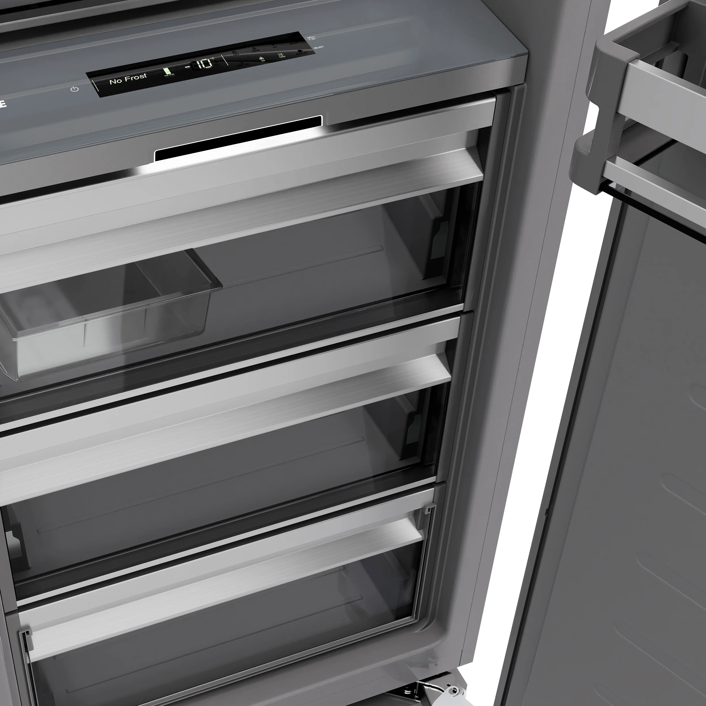 ZLINE Autograph Edition 18 in. 8.6 cu. ft. Right Hinge Column Freezer in Satin Stainless Steel with Graphite Gray Interior and Polished Gold Accents (RCFVRZ-SN-18-G) - Image 8