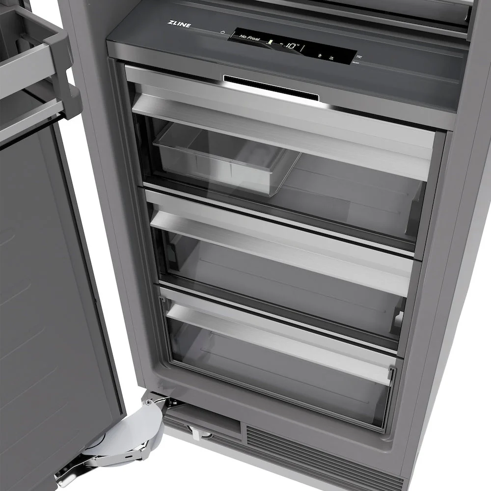 ZLINE Autograph Edition 18 in. 8.6 cu. ft. Right Hinge Column Freezer in White Matte with Graphite Gray Interior and Matte Black Accents (RCFVRZ-WM-18-MB) - Image 10