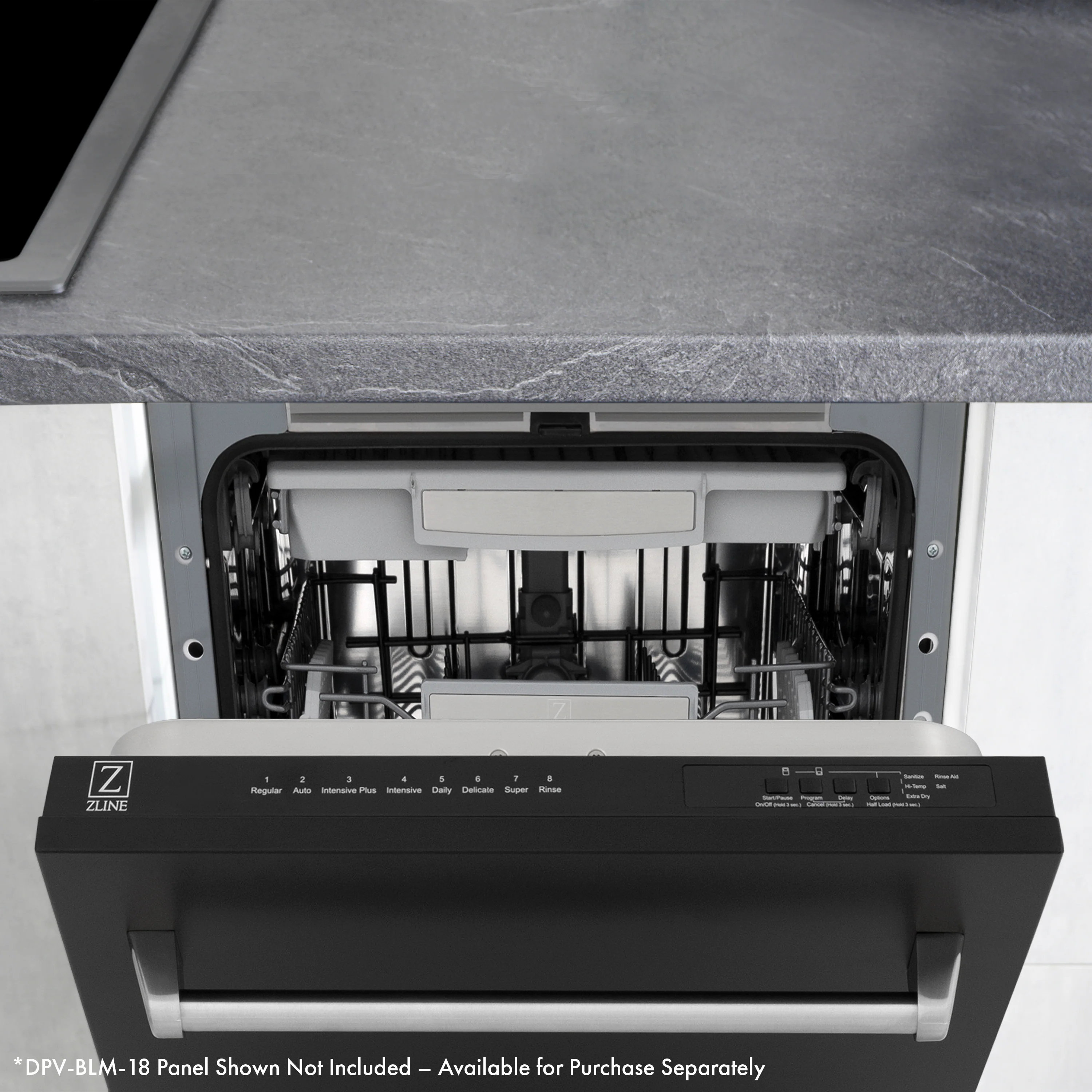 ZLINE Autograph Edition 18” Tallac Series 3rd Rack Top Control Dishwasher in Custom Panel Ready with Polished Gold Handle, 51dBa (DWVZ-18-G) - Image 12