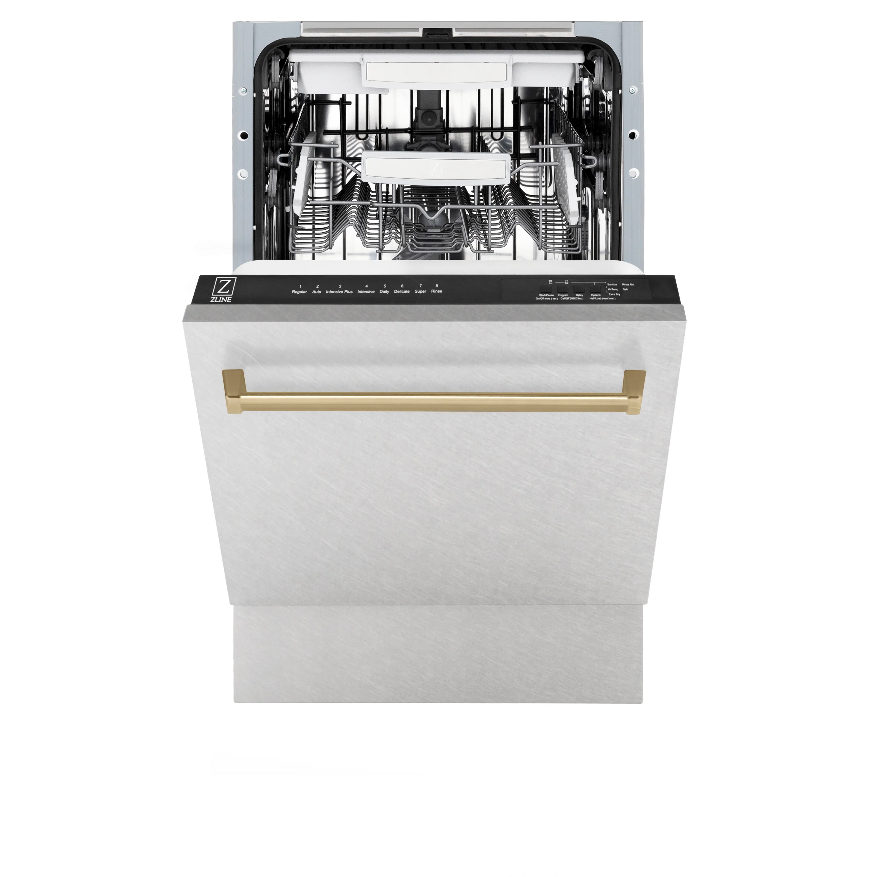 ZLINE Autograph Edition 18” Tallac Series 3rd Rack Top Control Built-In Dishwasher in Fingerprint Resistant Stainless Steel with Champagne Bronze Handle, 51dBa (DWVZ-SN-18-CB) - Image 5