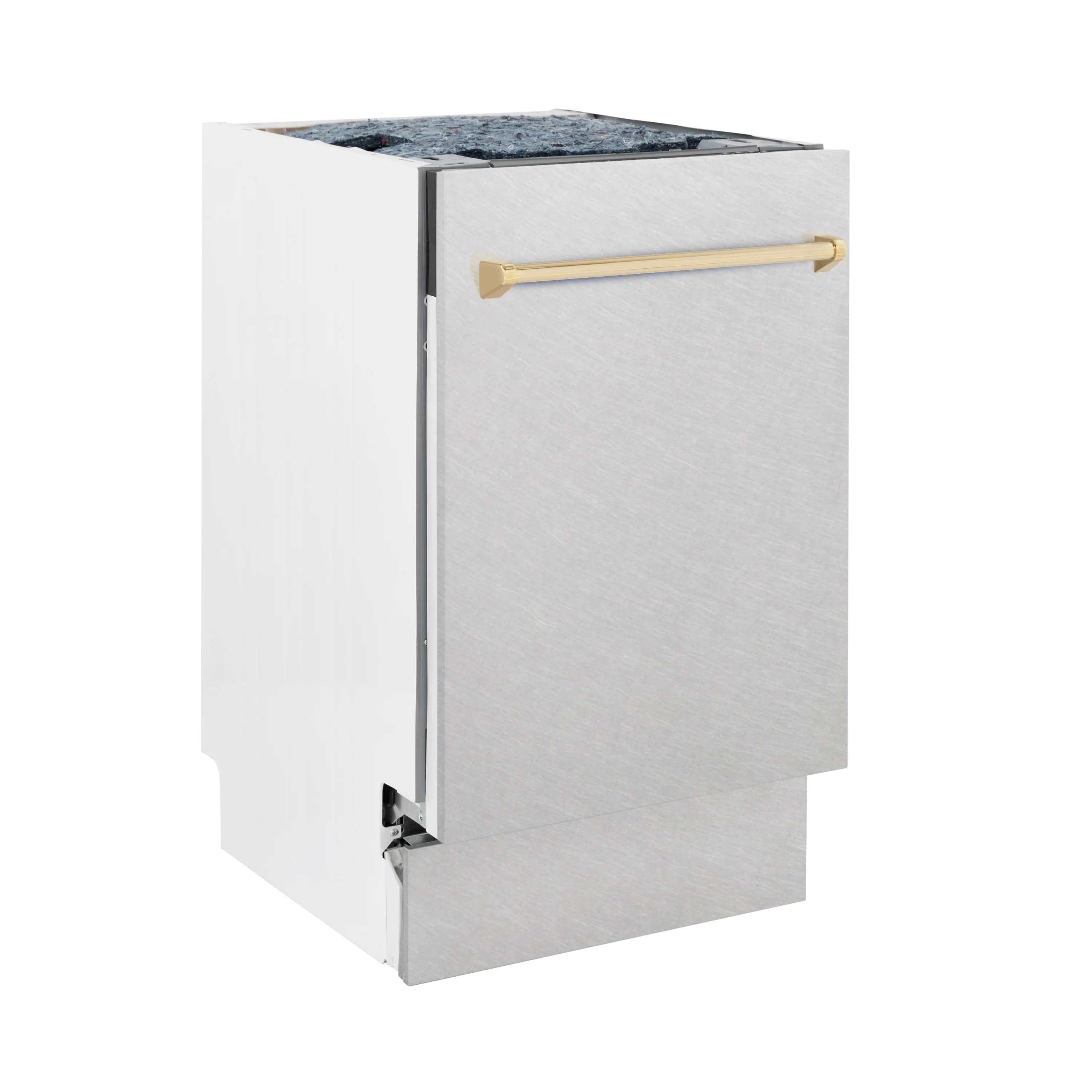 ZLINE Autograph Edition 18” Tallac Series 3rd Rack Top Control Built-In Dishwasher in Fingerprint Resistant Stainless Steel with Polished Gold Handle, 51dBa (DWVZ-SN-18-G) - Image 7