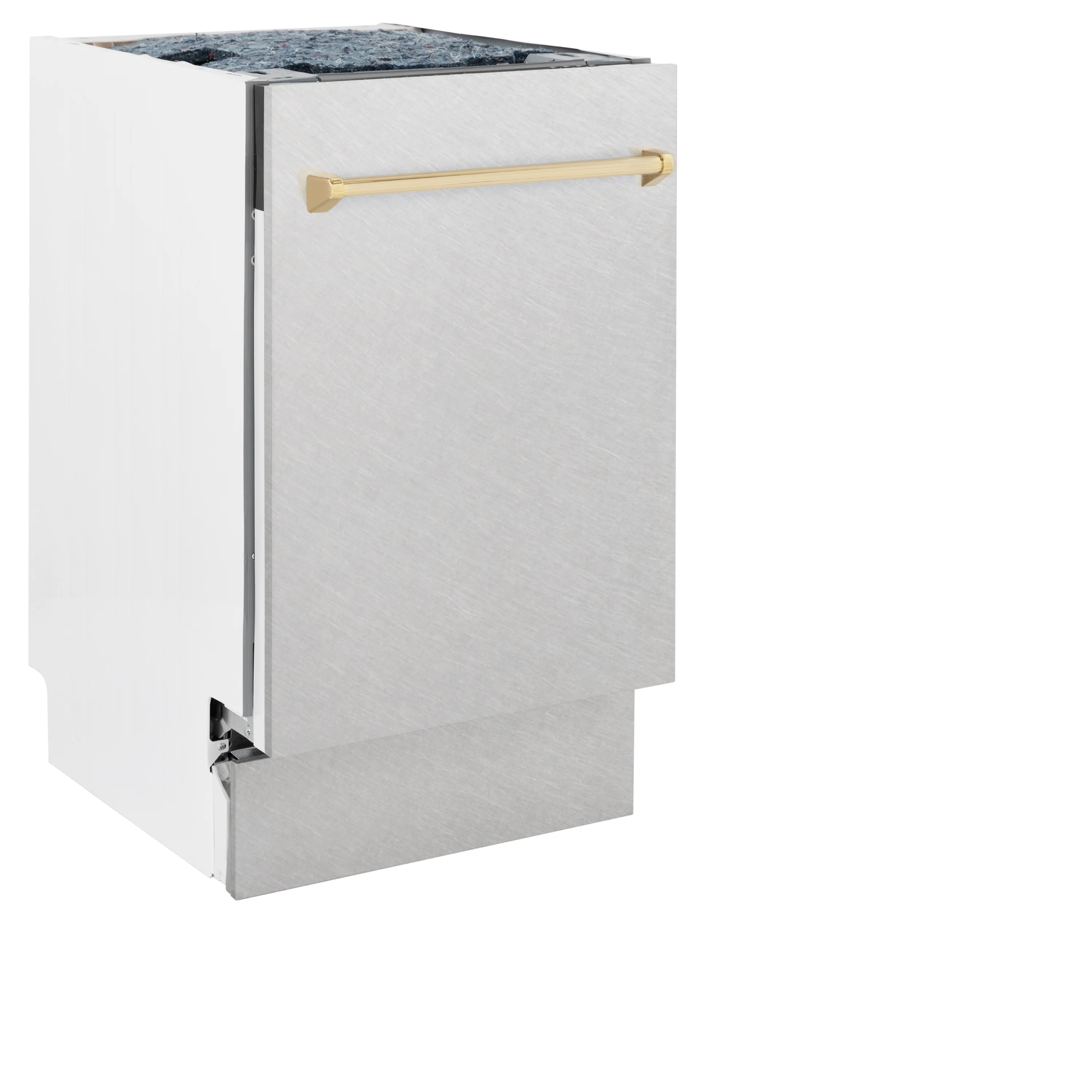 ZLINE Autograph Edition 18” Tallac Series 3rd Rack Top Control Built-In Dishwasher in Fingerprint Resistant Stainless Steel with Polished Gold Handle, 51dBa (DWVZ-SN-18-G) - Image 9