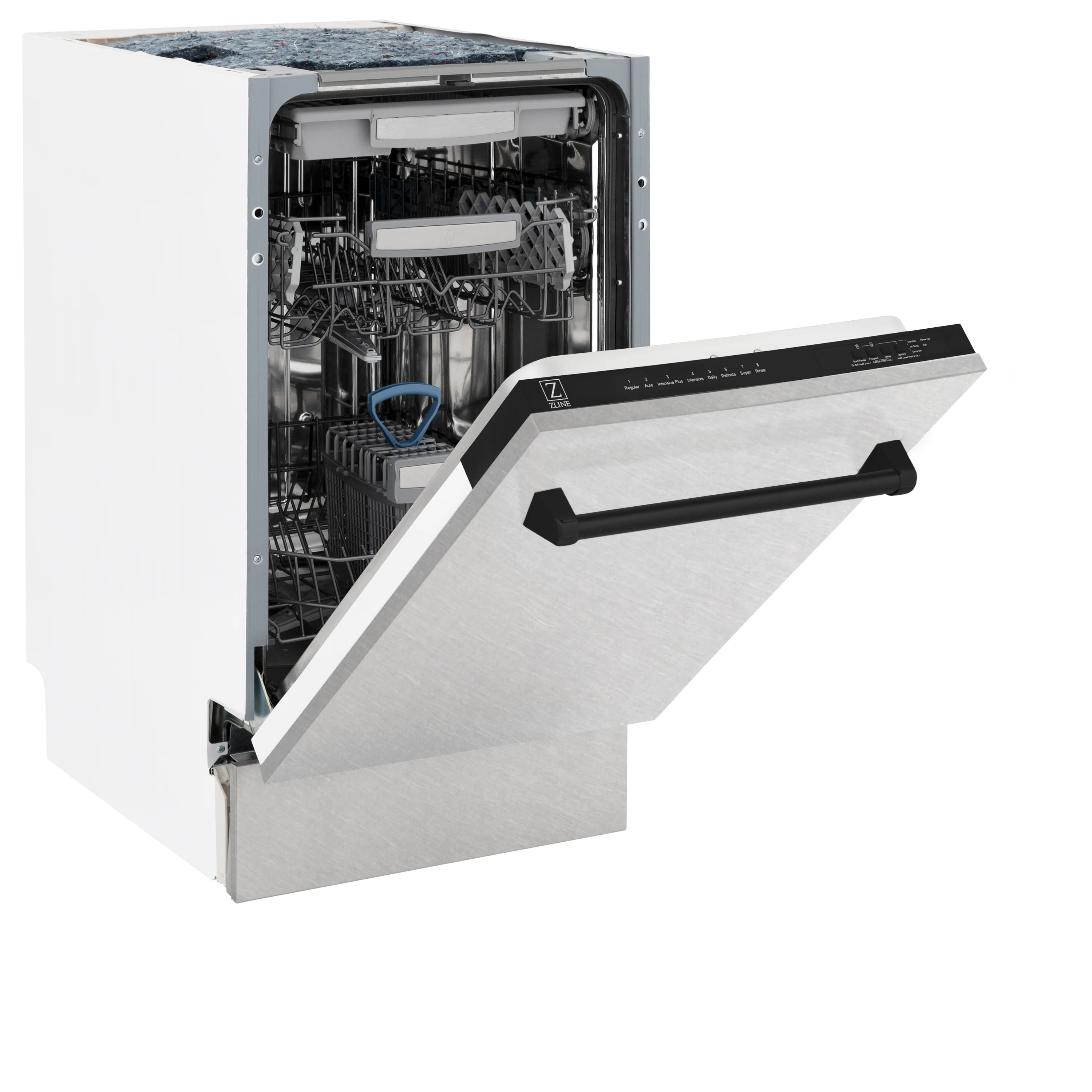 ZLINE Autograph Edition 18” Tallac Series 3rd Rack Top Control Built-In Dishwasher in Fingerprint Resistant Stainless Steel with Matte Black Handle, 51dBa (DWVZ-SN-18-MB) - Image 7