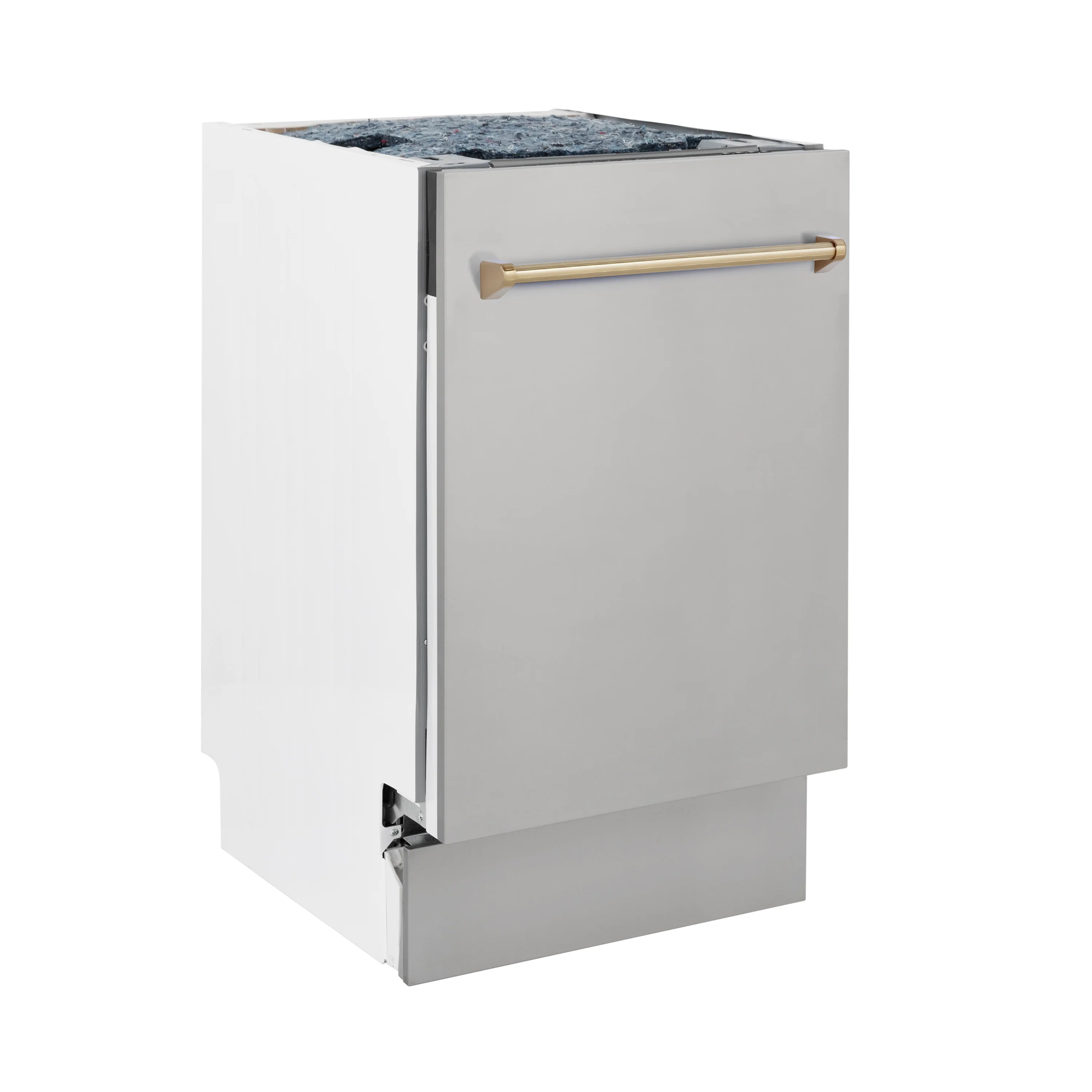 ZLINE Autograph Edition 18” Tallac Series 3rd Rack Top Control Built-In Dishwasher in Stainless Steel with Champagne Bronze Handle, 51dBa (DWVZ-304-18-CB) - Image 4
