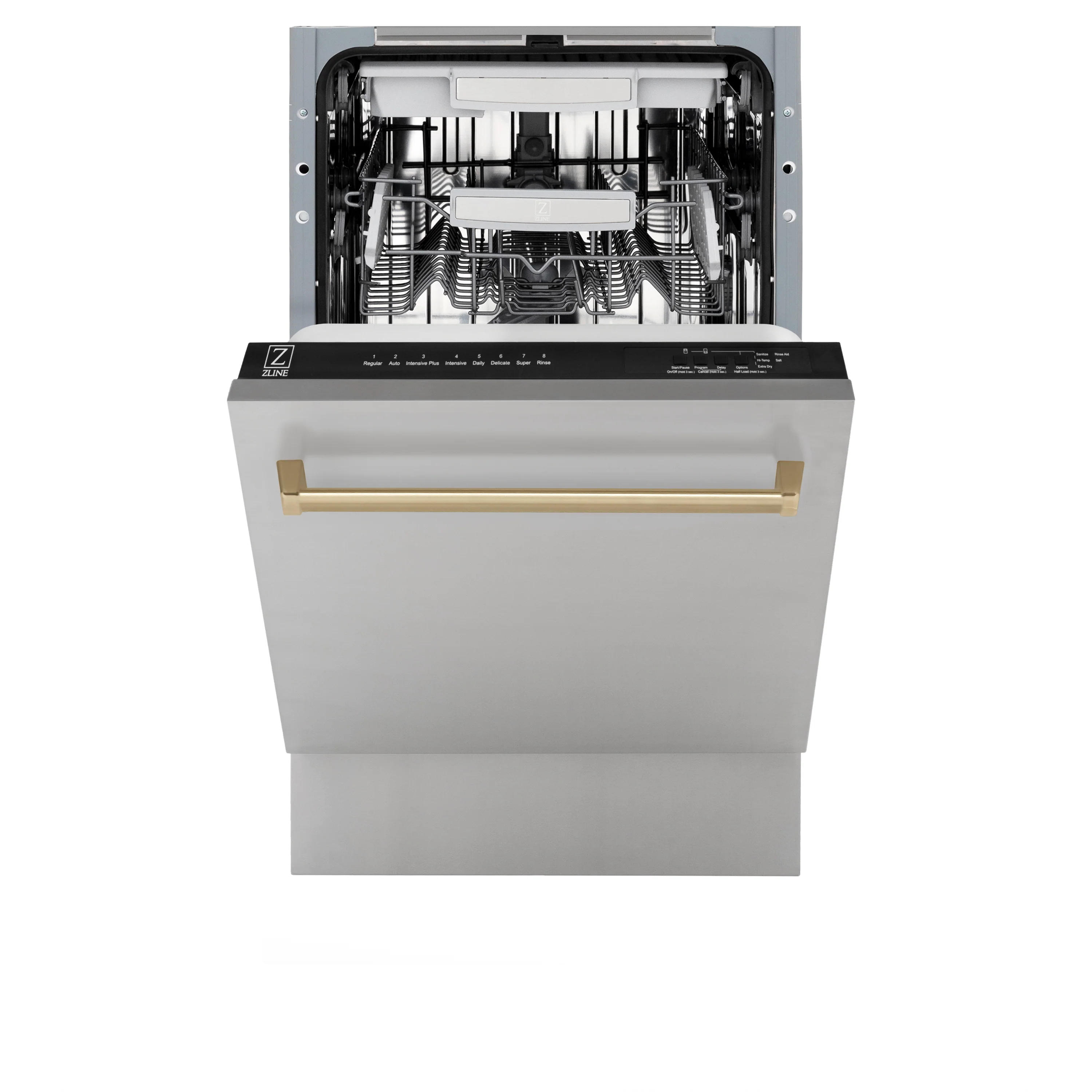 ZLINE Autograph Edition 18” Tallac Series 3rd Rack Top Control Built-In Dishwasher in Stainless Steel with Champagne Bronze Handle, 51dBa (DWVZ-304-18-CB) - Image 6