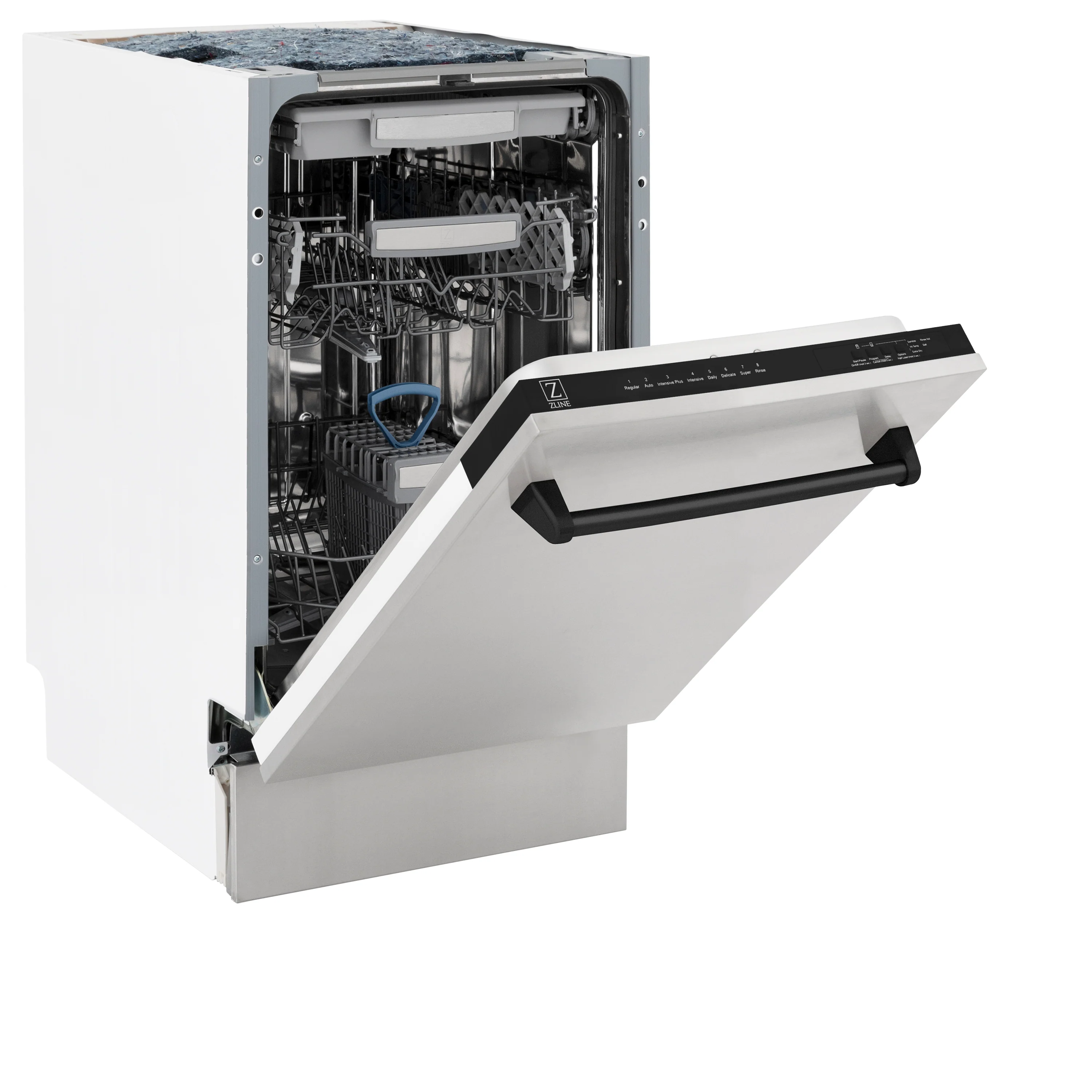 ZLINE Autograph Edition 18” Tallac Series 3rd Rack Top Control Built-In Dishwasher in Stainless Steel with Matte Black Handle, 51dBa (DWVZ-304-18-MB) - Image 7