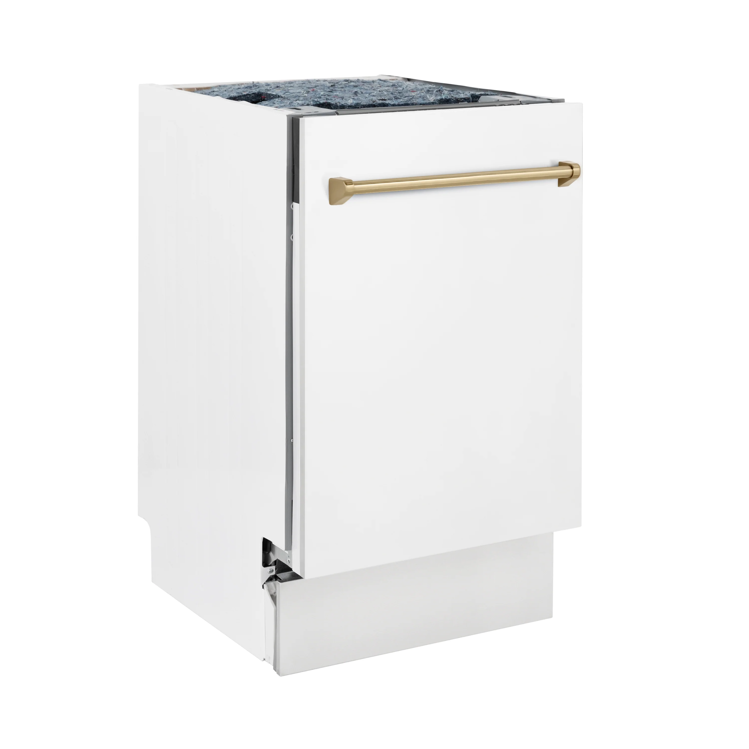ZLINE Autograph Edition 18” Tallac Series 3rd Rack Top Control Built-In Dishwasher in White Matte with Champagne Bronze Handle, 51dBa (DWVZ-WM-18-CB) - Image 4