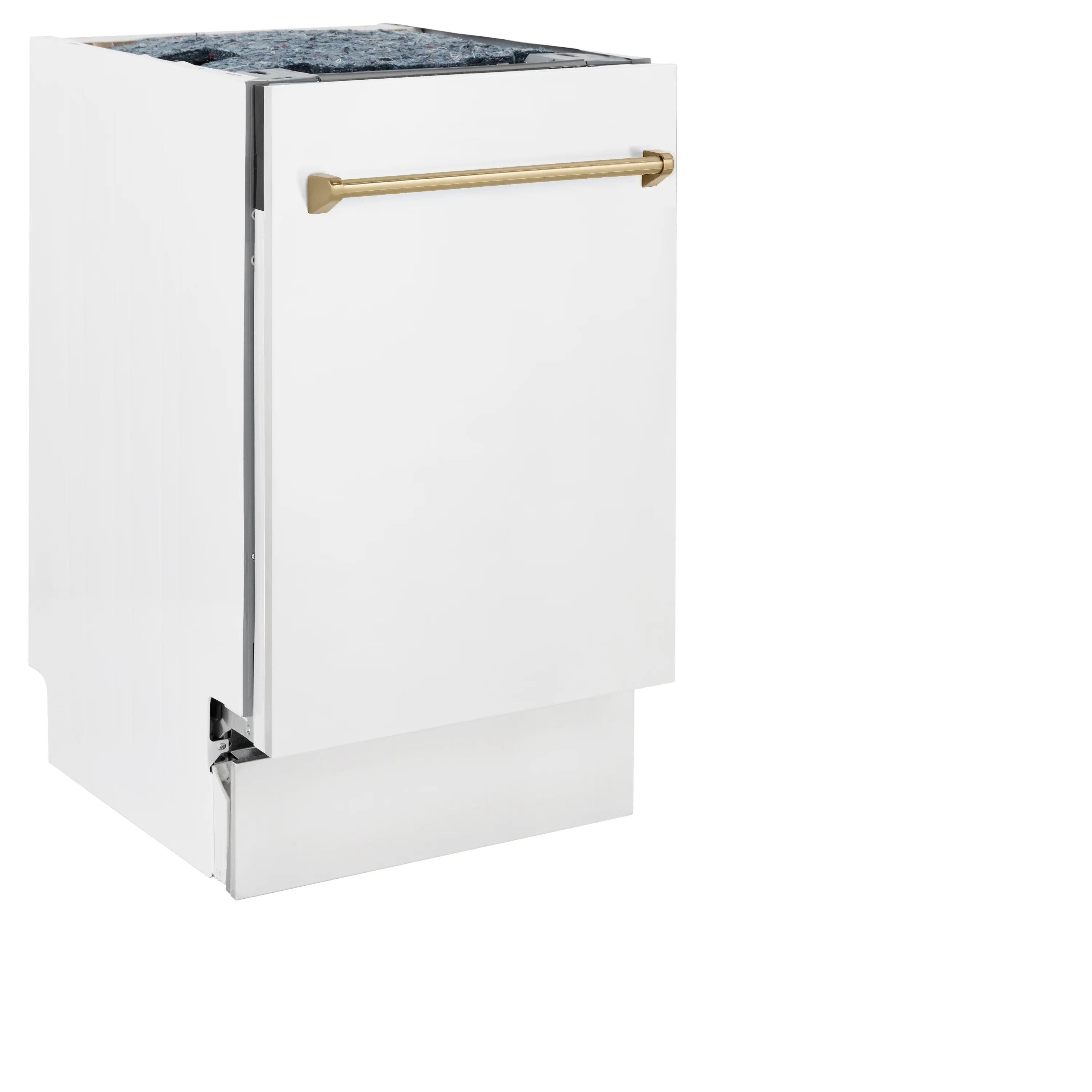 ZLINE Autograph Edition 18” Tallac Series 3rd Rack Top Control Built-In Dishwasher in White Matte with Champagne Bronze Handle, 51dBa (DWVZ-WM-18-CB) - Image 5
