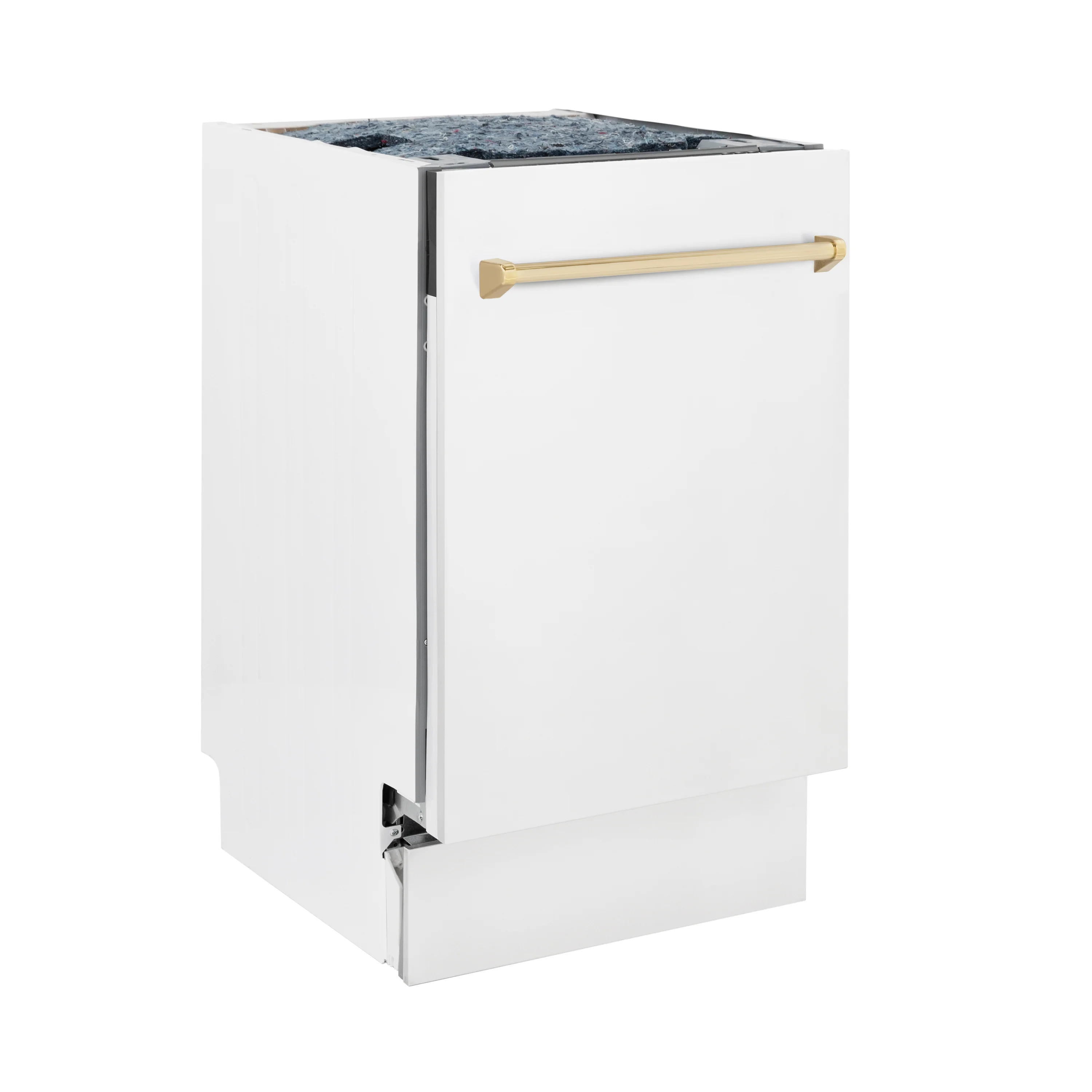 ZLINE Autograph Edition 18” Tallac Series 3rd Rack Top Control Built-In Dishwasher in White Matte with Polished Gold Handle, 51dBa (DWVZ-WM-18-G) - Image 4