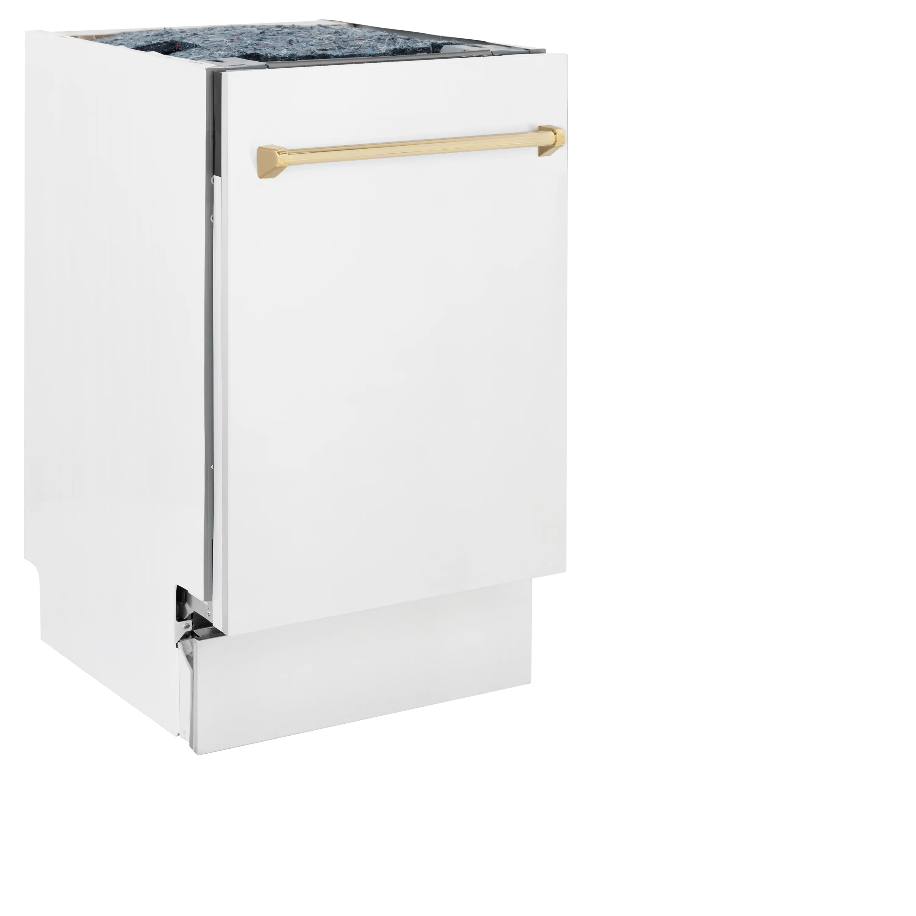 ZLINE Autograph Edition 18” Tallac Series 3rd Rack Top Control Built-In Dishwasher in White Matte with Polished Gold Handle, 51dBa (DWVZ-WM-18-G) - Image 5