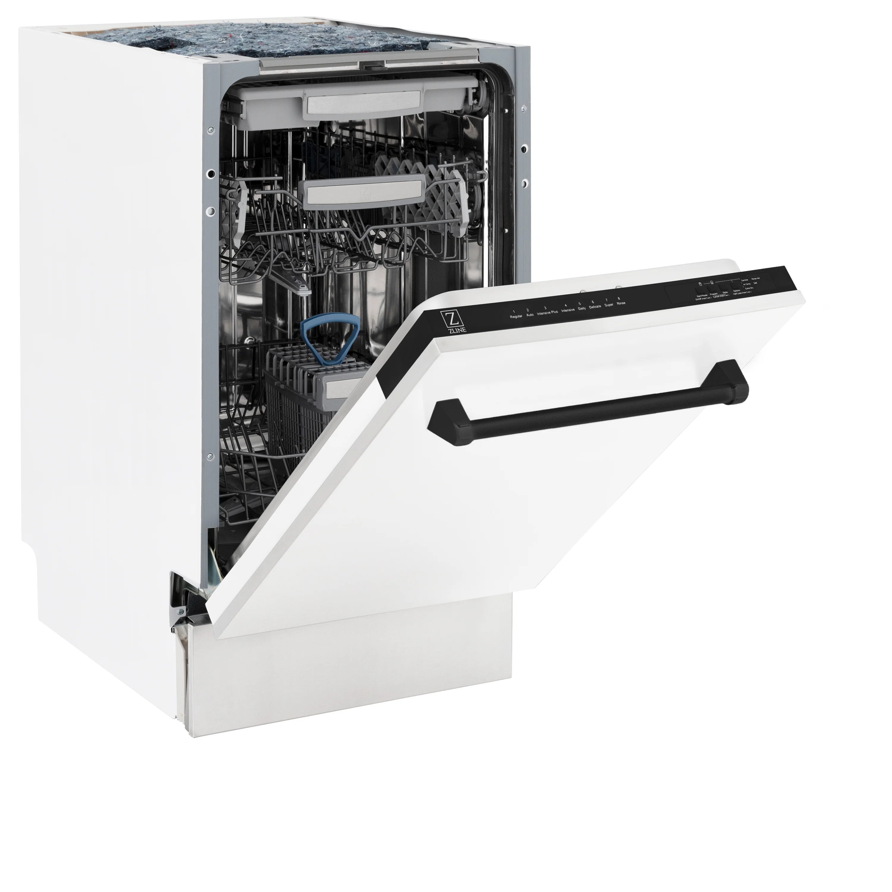 ZLINE Autograph Edition 18” Tallac Series 3rd Rack Top Control Built-In Dishwasher in White Matte with Matte Black Handle, 51dBa (DWVZ-WM-18-MB) - Image 6