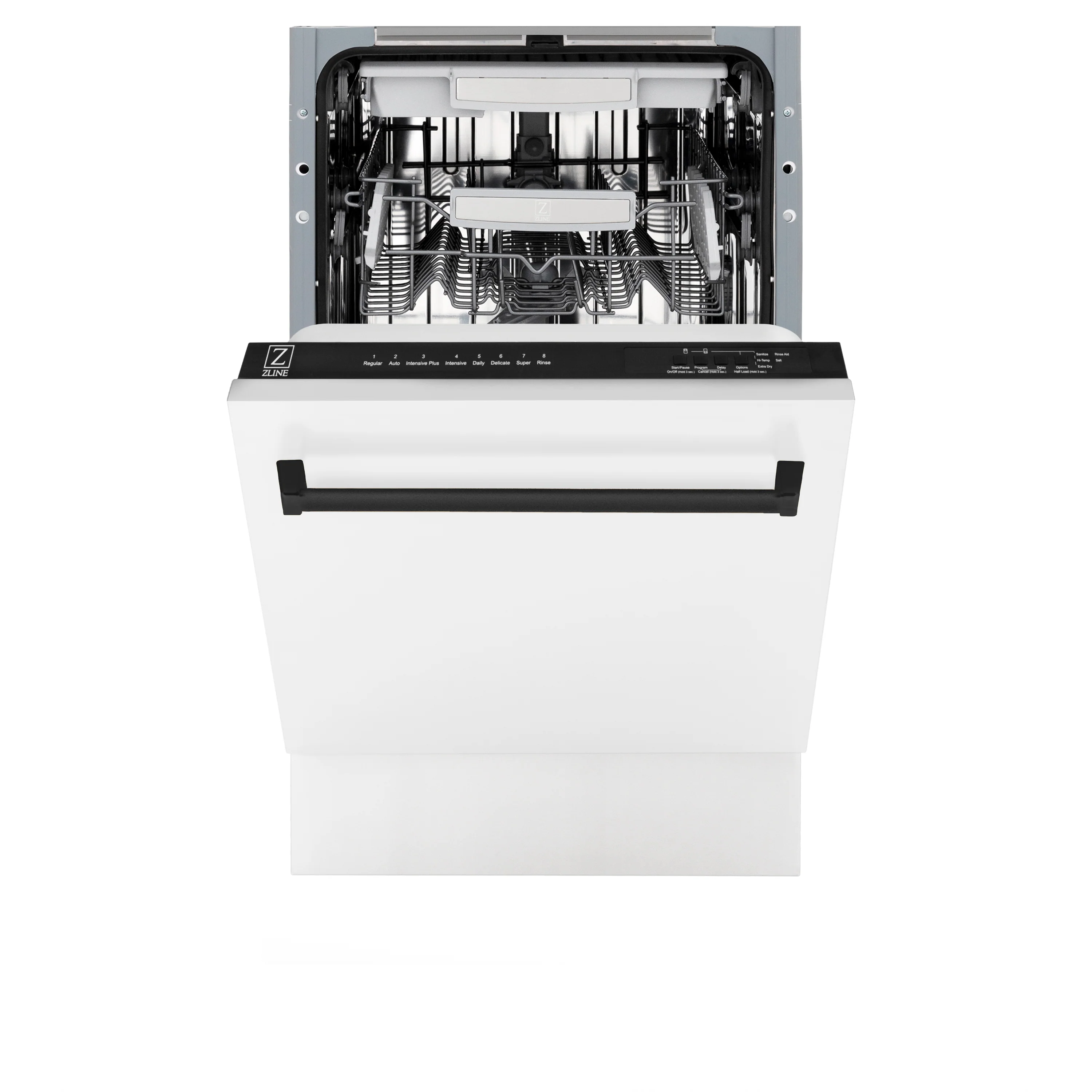 ZLINE Autograph Edition 18” Tallac Series 3rd Rack Top Control Built-In Dishwasher in White Matte with Matte Black Handle, 51dBa (DWVZ-WM-18-MB) - Image 7