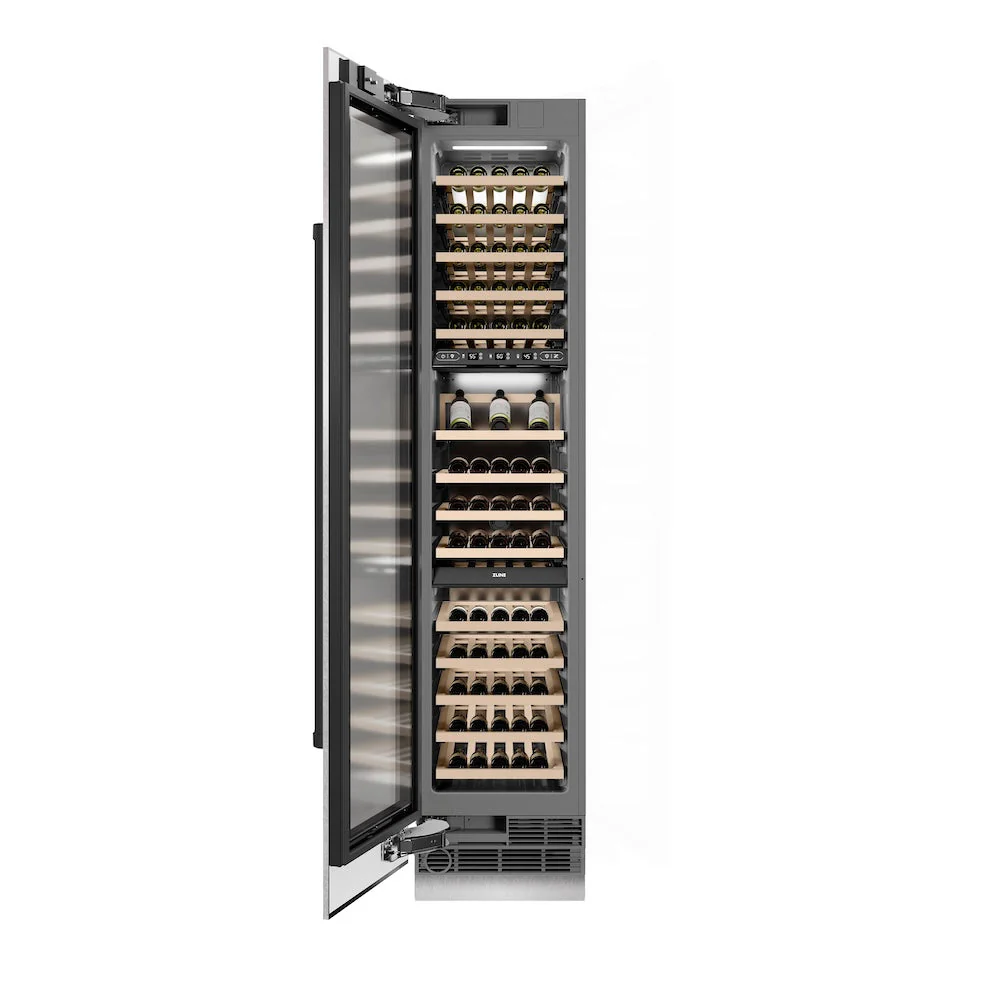 ZLINE Autograph Edition 18 in. 9.0 cu. ft. Triple Zone 68 Bottle Left Hinge Column Wine Cooler in Satin Stainless Steel with Matte Black Accents (RCWVLZ-SN-18-MB) - Image 3
