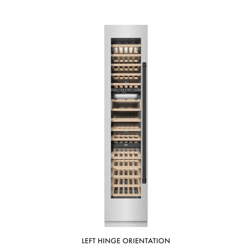 ZLINE Autograph Edition 18 in. 9.0 cu. ft. Triple Zone 68 Bottle Left Hinge Column Wine Cooler in Satin Stainless Steel with Matte Black Accents (RCWVLZ-SN-18-MB) - Image 6