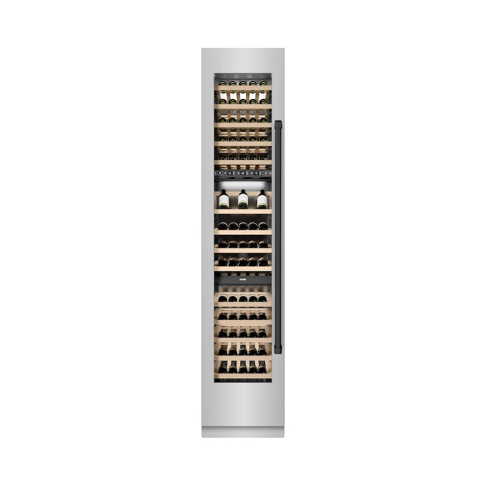 ZLINE Autograph Edition 18 in. 9.0 cu. ft. Triple Zone 68 Bottle Left Hinge Column Wine Cooler in Stainless Steel with Matte Black Accents (RCWVLZ-30418-MB) - Image 2