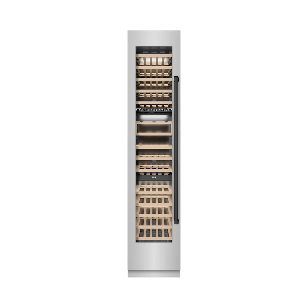 ZLINE Autograph Edition 18 in. 9.0 cu. ft. Triple Zone 68 Bottle Left Hinge Column Wine Cooler in Stainless Steel with Matte Black Accents (RCWVLZ-30418-MB) - Image 4