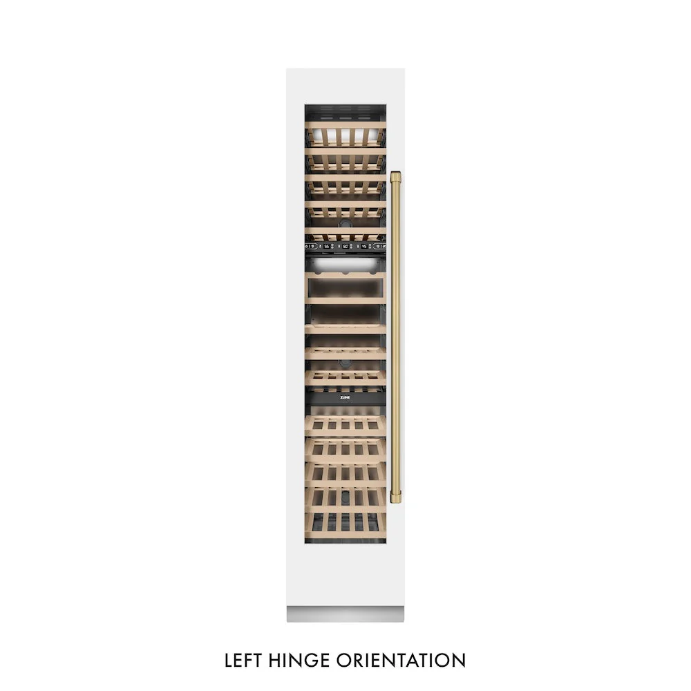 ZLINE Autograph Edition 18 in. 9.0 cu. ft. Triple Zone 68 Bottle Left Hinge Column Wine Cooler in White Matte with Champagne Bronze Accents (RCWVLZ-WM-18-CB) - Image 5