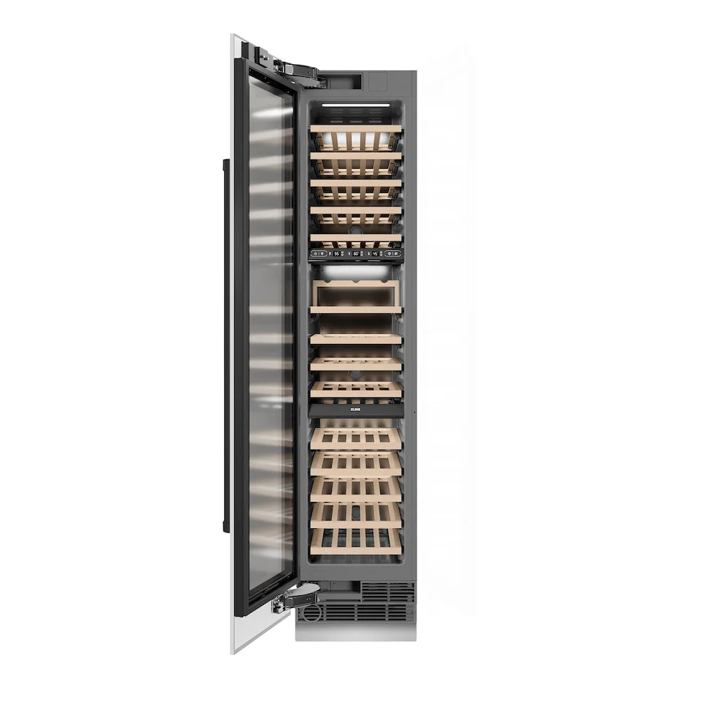 ZLINE Autograph Edition 18 in. 9.0 cu. ft. Triple Zone 68 Bottle Left Hinge Column Wine Cooler in White Matte with Matte Black Accents (RCWVLZ-WM-18-MB)