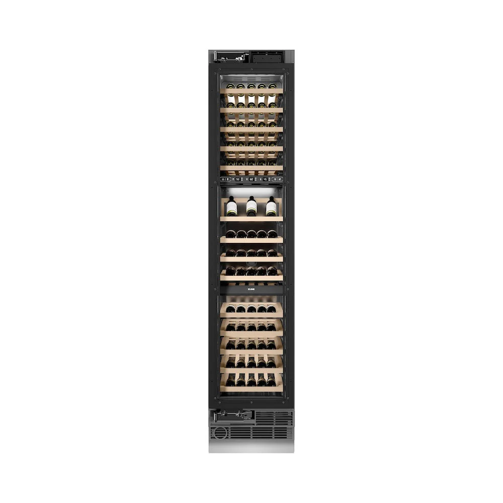 ZLINE Autograph Edition 18 in. 9.0 cu. ft. Triple Zone 68 Bottle Panel Ready Left Hinge Column Wine Cooler with Polished Gold Accents (RBCWVLZ-18-G) - Image 6